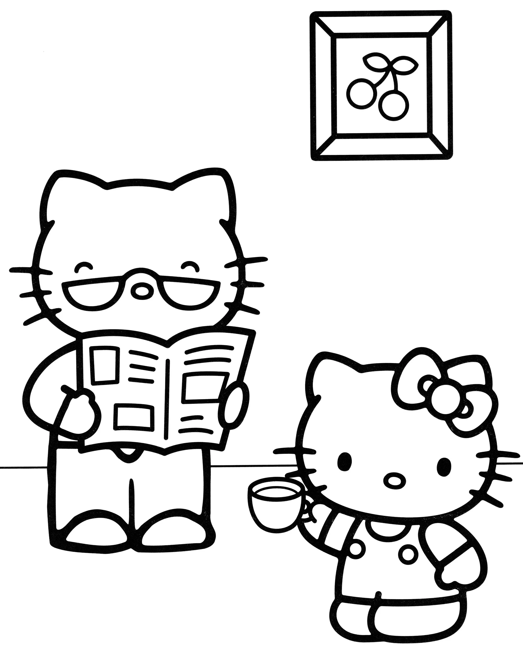 Китти принесла чай папе №2151. Раскраски из мультиков. Хелло Китти (Hello Kitty).
