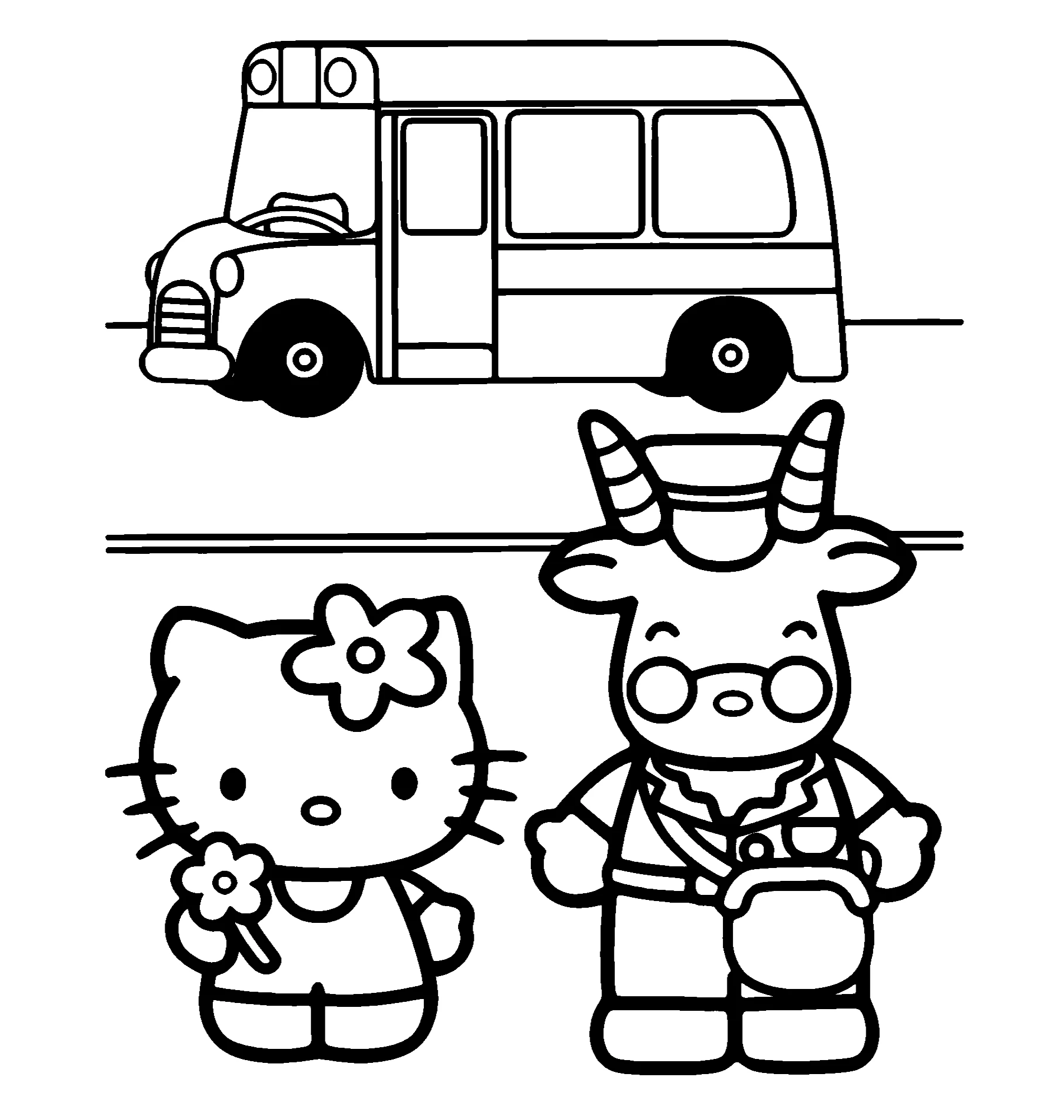 Китти на автобусной остановке №2207. Раскраски из мультиков. Хелло Китти (Hello Kitty).