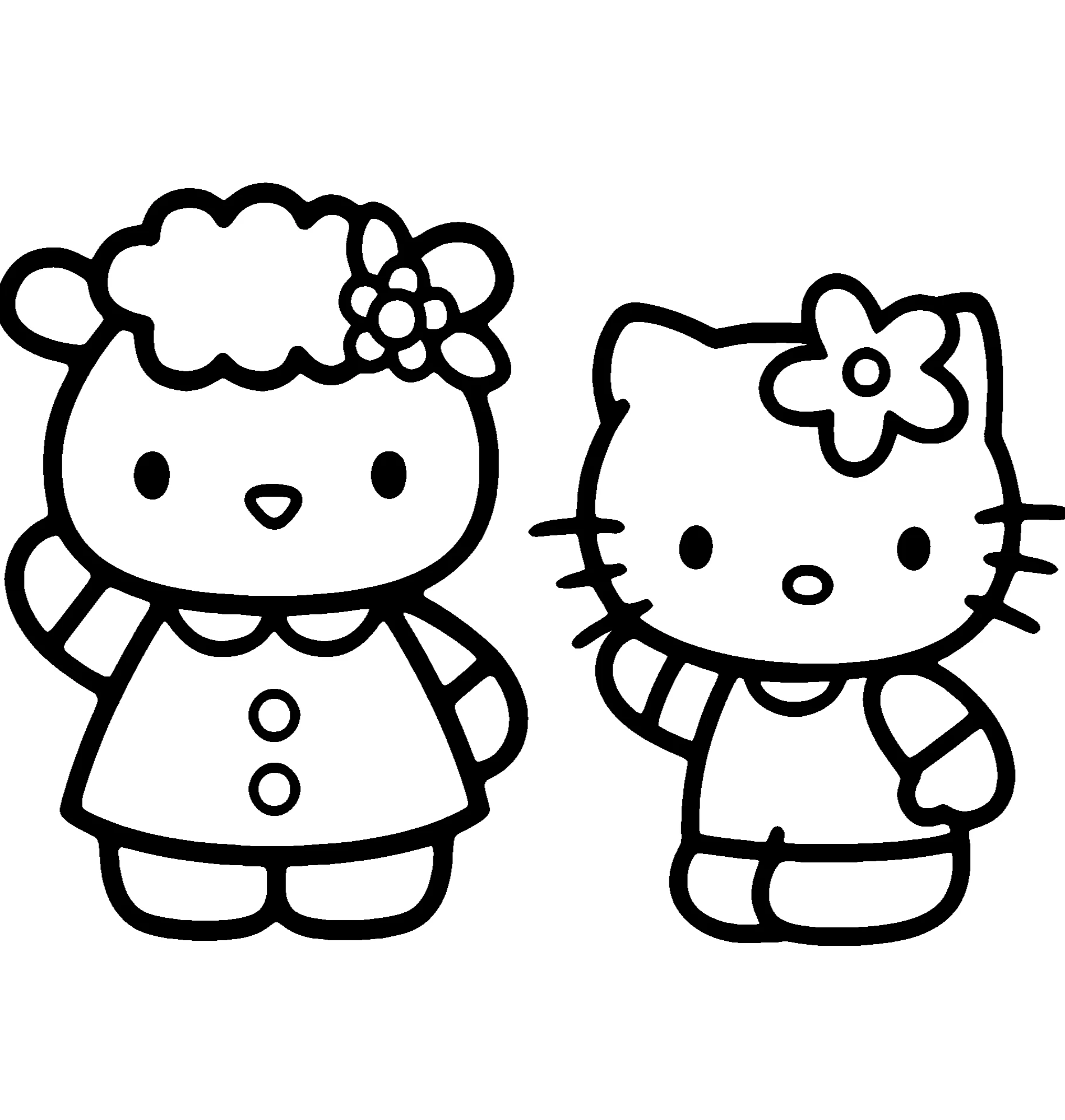 Китти с мамой, раскраска для девочек с кошкой Hello Kitty №2202. Раскраски из мультиков. Хелло Китти (Hello Kitty).