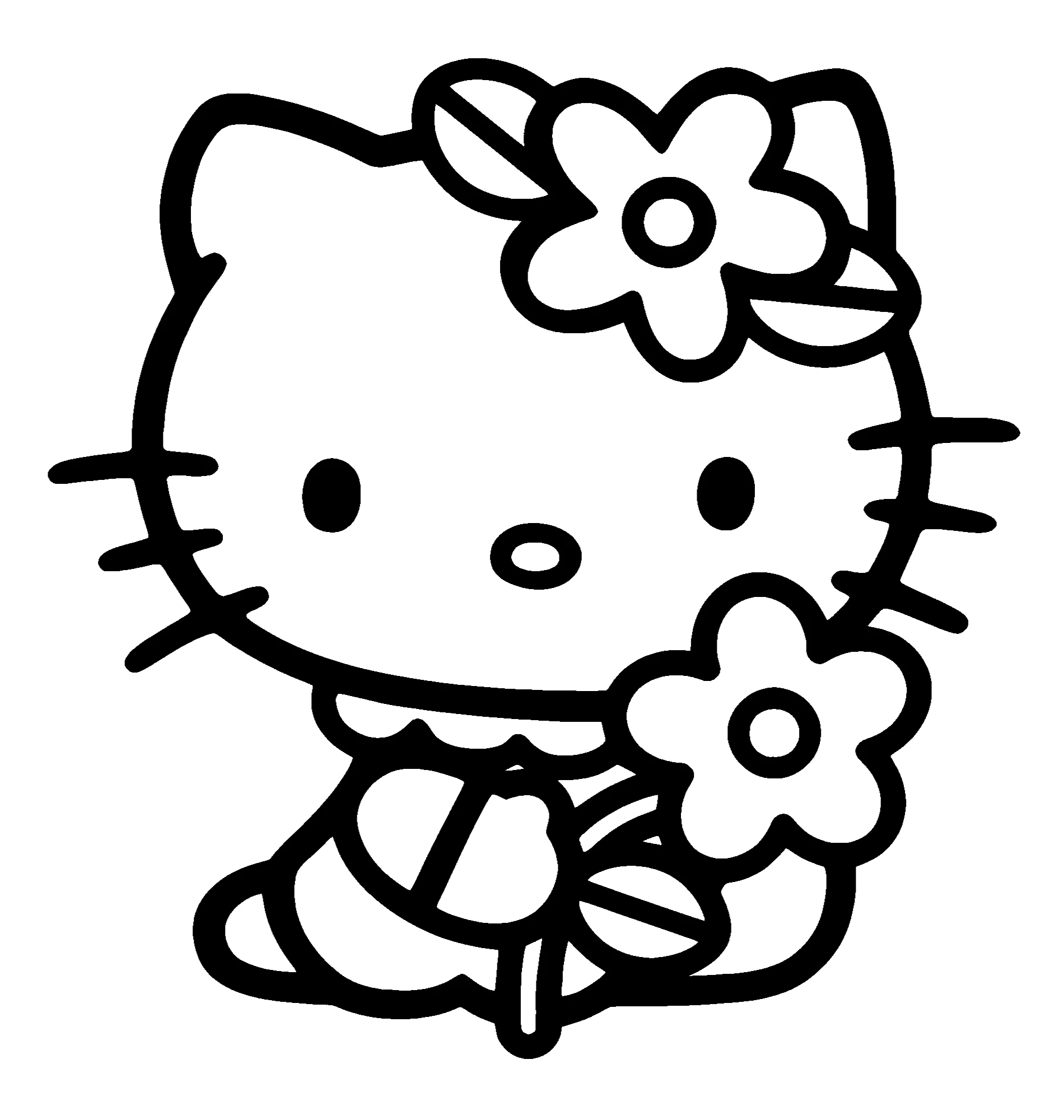 Китти с ромашкой, белая кошка Kitty (Хелло Китти №2177. Раскраски из мультиков. Хелло Китти (Hello Kitty).