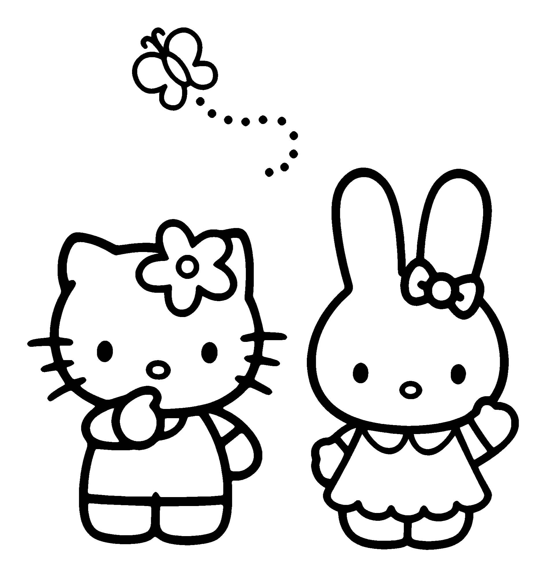 Китти с зайкой №2165. Раскраски из мультиков. Хелло Китти (Hello Kitty).