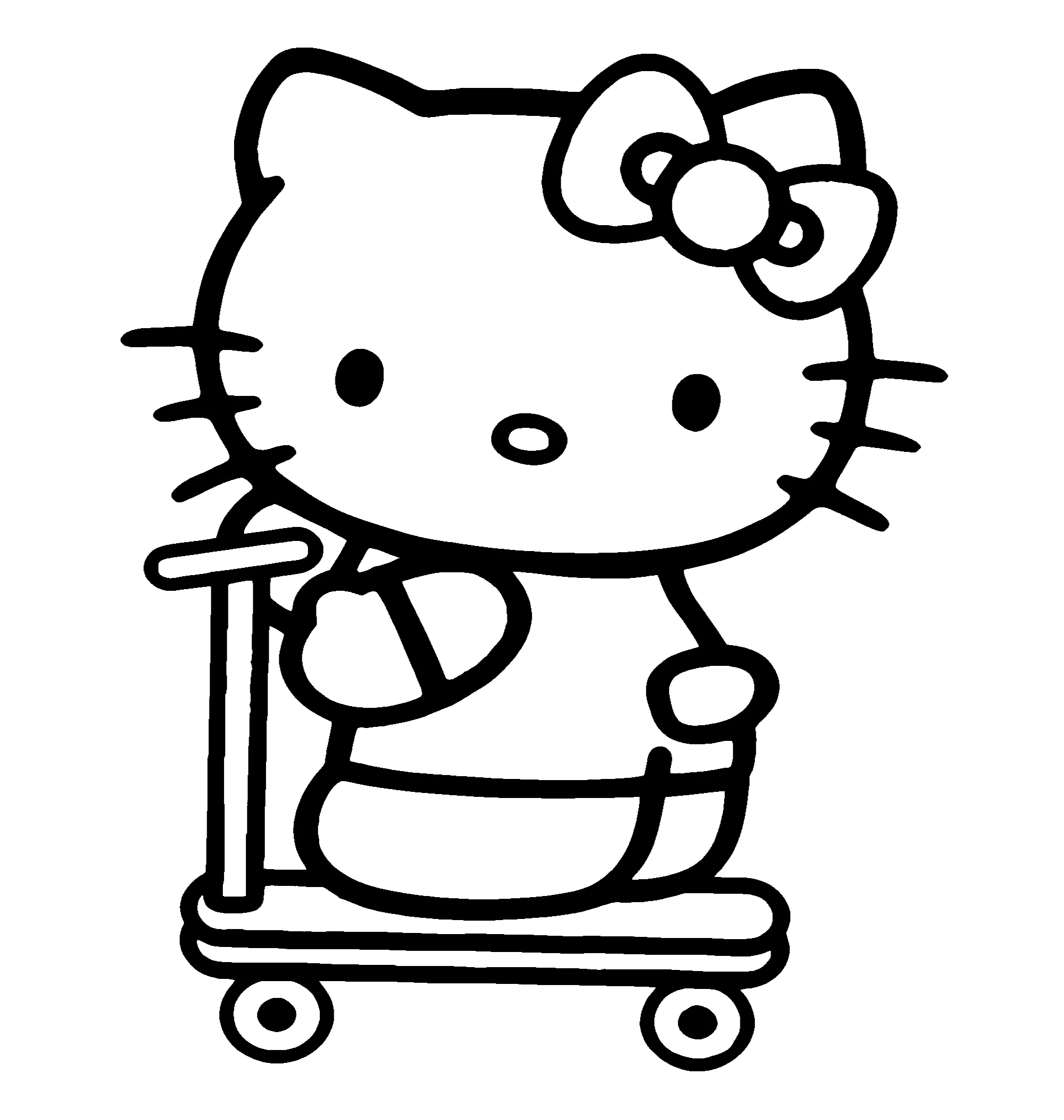 Kitty катается на скейте, картинка-раскраска Hello Kitty для девочек №2182. Раскраски из мультиков. Хелло Китти (Hello Kitty).