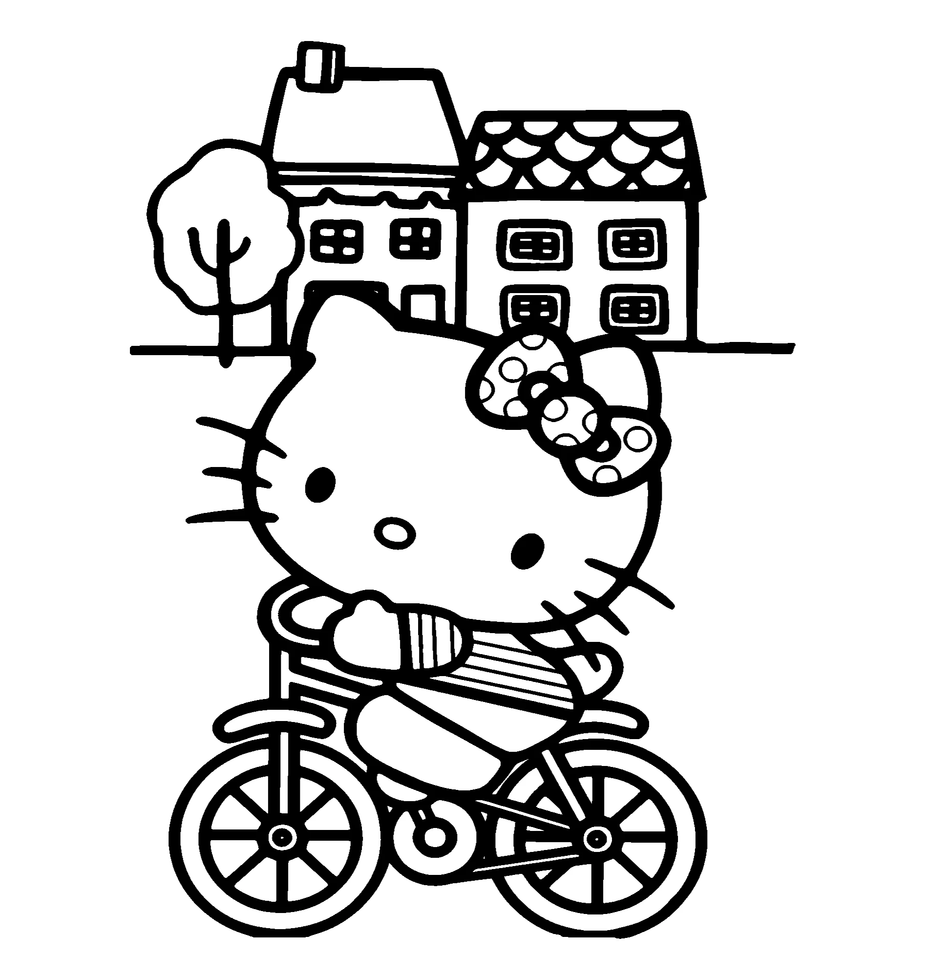 Kitty катается на велосипеде №2190. Раскраски из мультиков. Хелло Китти (Hello Kitty).