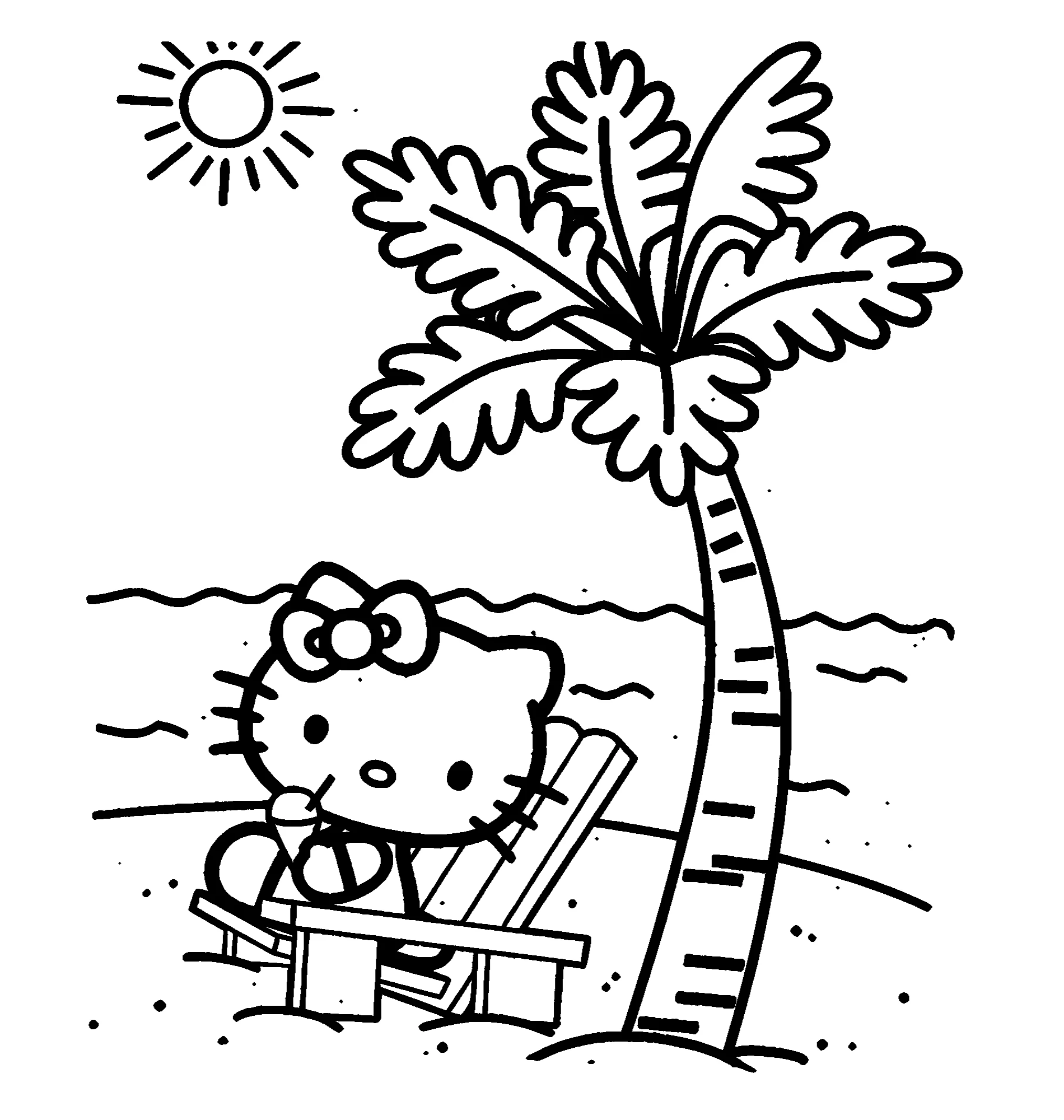 Kitty рядом с пальмой №2178. Раскраски из мультиков. Хелло Китти (Hello Kitty).