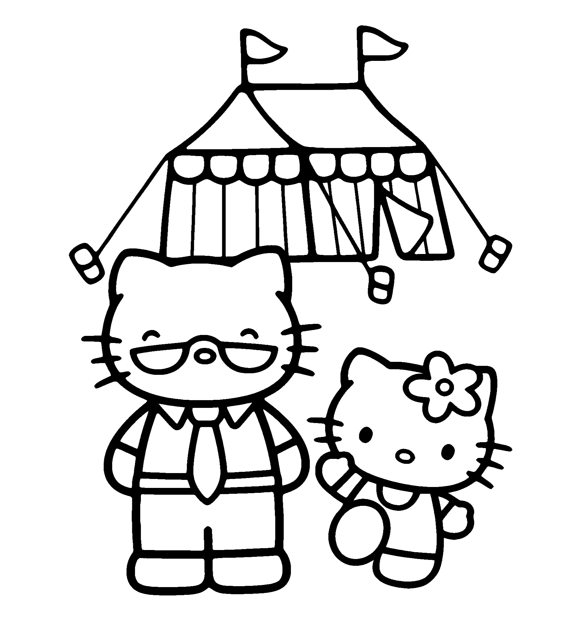 Kitty с папой пошла в поход №2212. Раскраски из мультиков. Хелло Китти (Hello Kitty).
