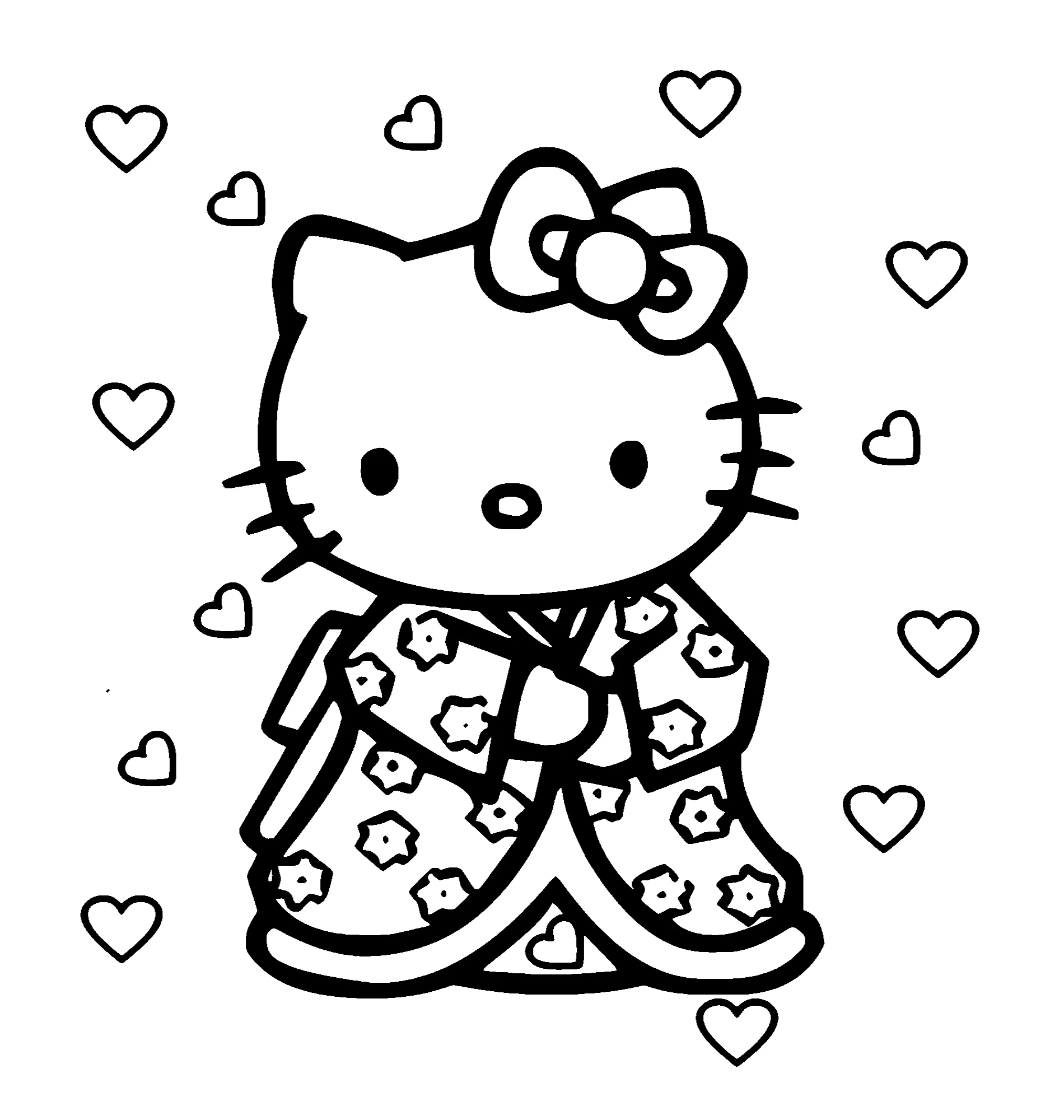 Kitty в кимано №2196. Раскраски из мультиков. Хелло Китти (Hello Kitty).
