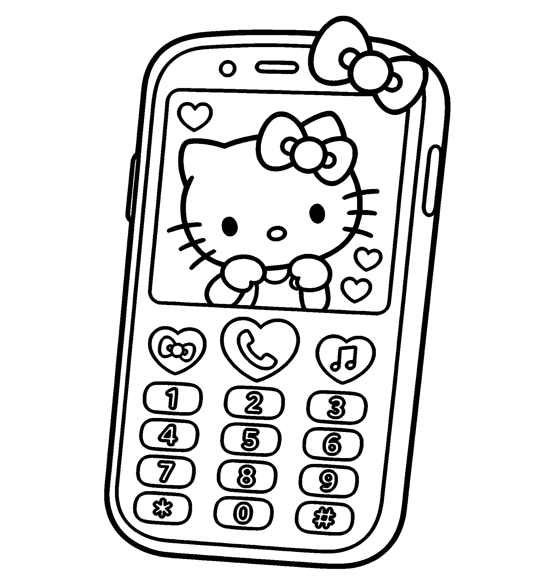 Телефон Хеллоу Китти, раскраска Kitty №2159. Раскраски из мультиков. Хелло Китти (Hello Kitty).