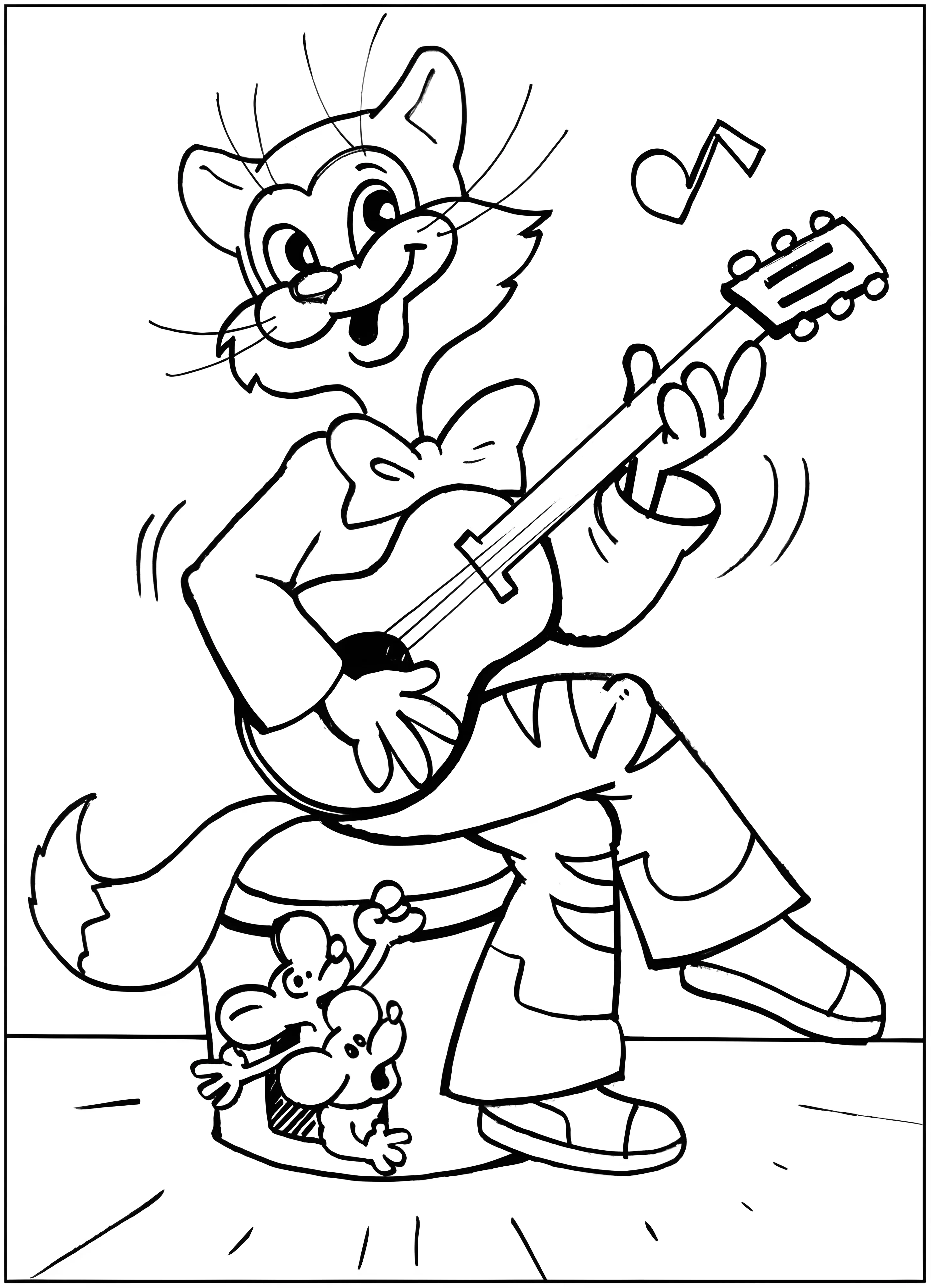 Леопольд играет на гитаре №4856. Раскраски из мультиков. Кот Леопольд.