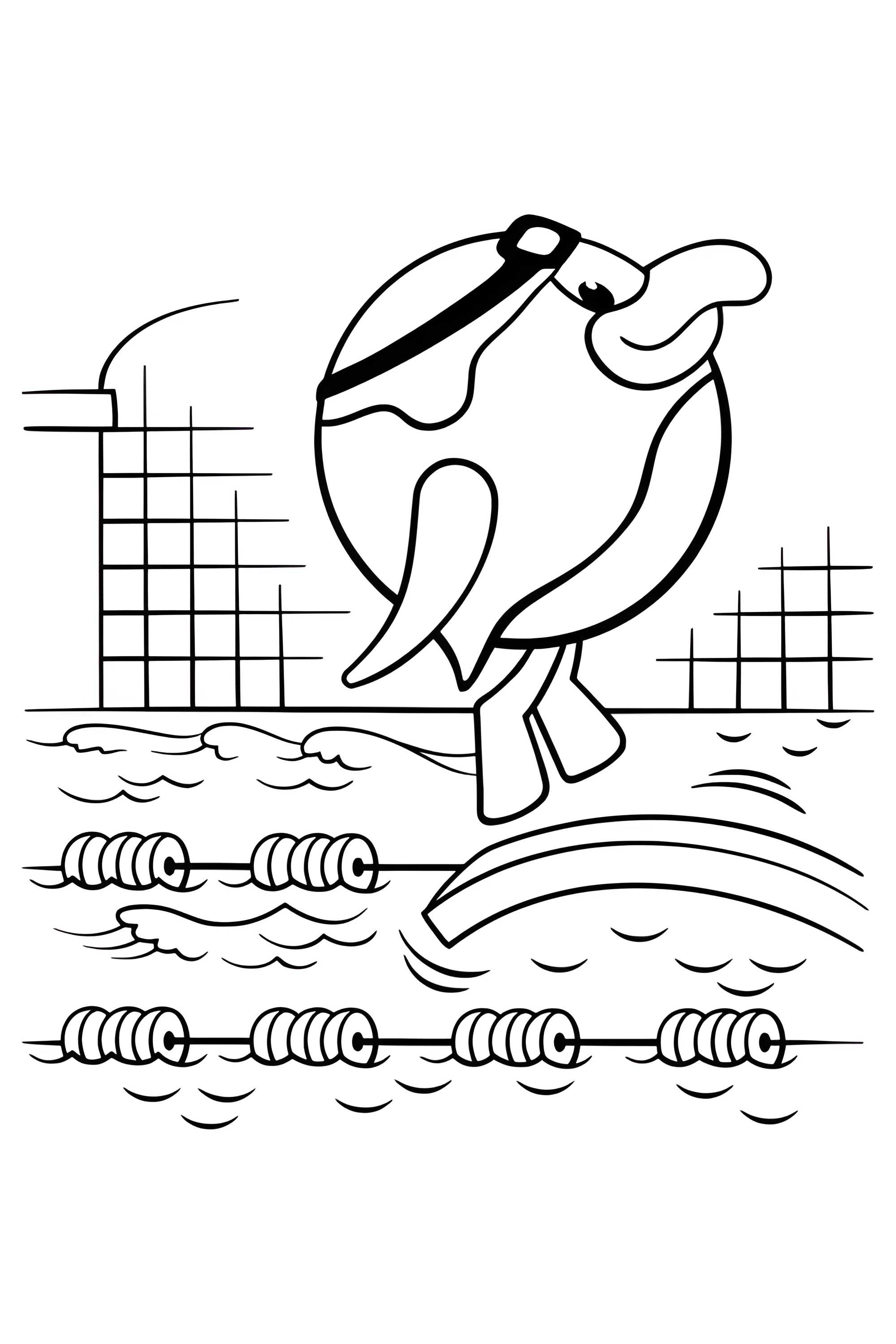Смешарик Пин плавает в бассейне №128. Раскраски из мультиков. Смешарики.