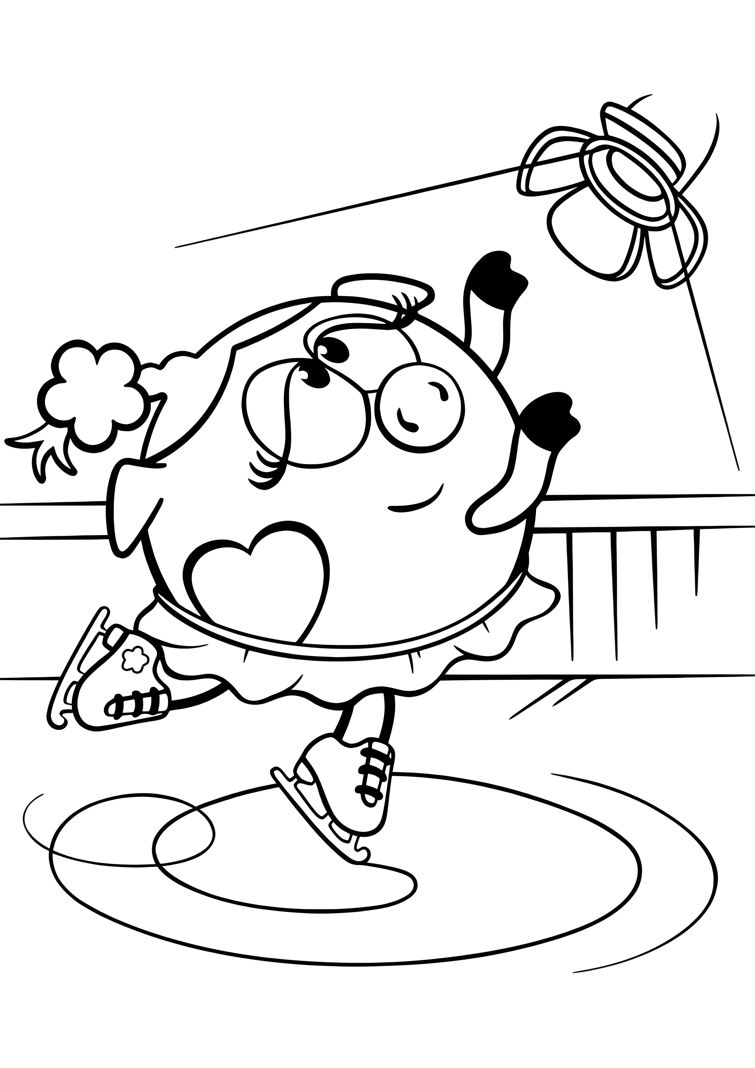 Нюша на льду Смешарики №77. Раскраски из мультиков. Смешарики.