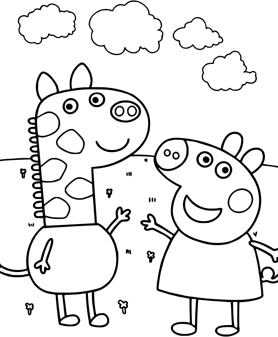 Пеппа Свинка играет с жирафом из мультфильма №14746. Популярные раскраски. Свинка Пеппа.