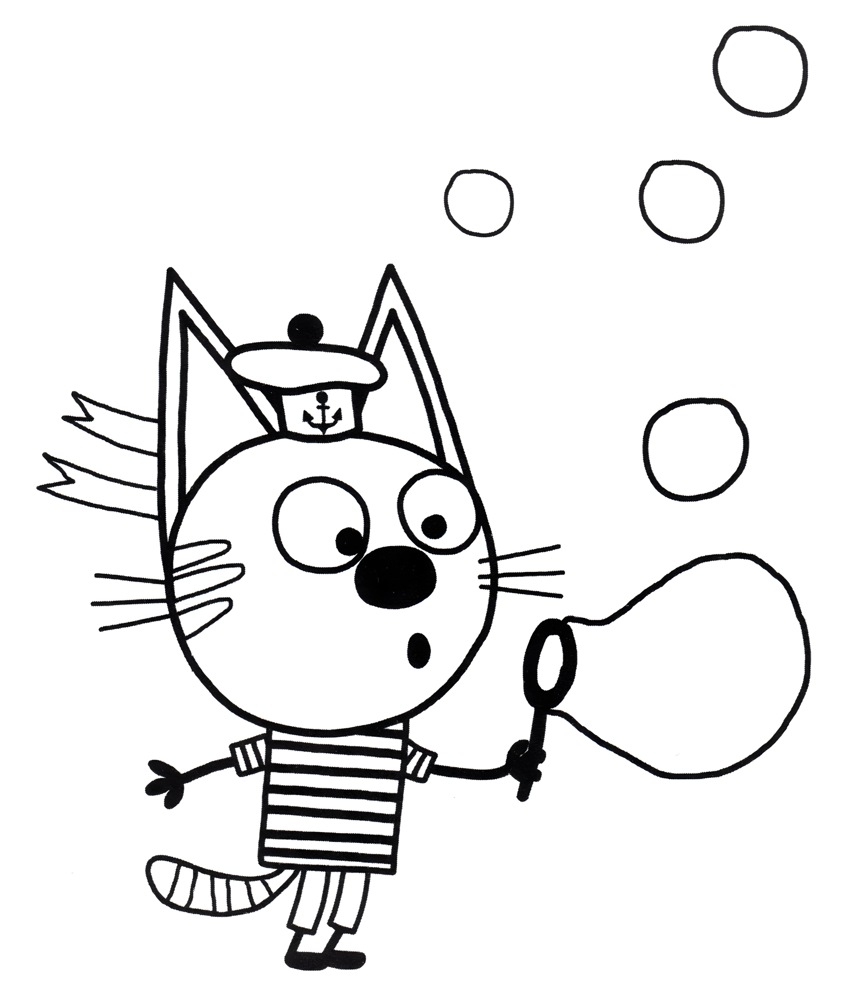 Коржик надувает пузыри №391. Раскраски из мультиков. Три кота.