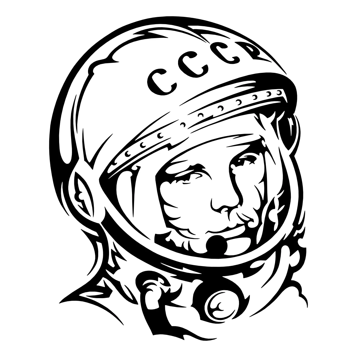 Юрий Гагарин в шлеме №8828. Популярные раскраски. Космос, галактики, звёзды, планеты.