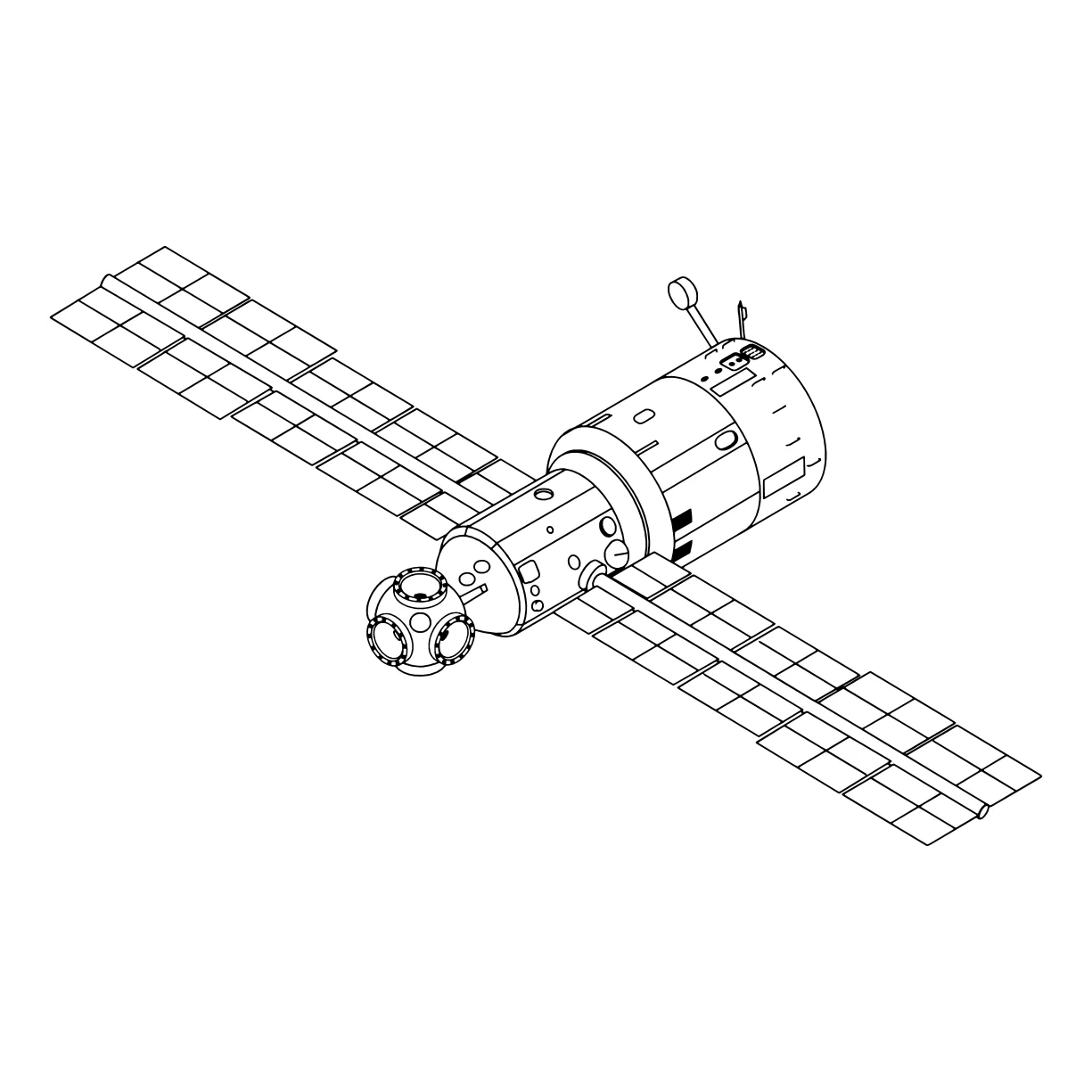 Базовый блок орбитальной станции «Мир» Салют-8, ДОС-7, индекс: 17КС, заводской № 12701 №8822. Популярные раскраски. Космос, галактики, звёзды, планеты.