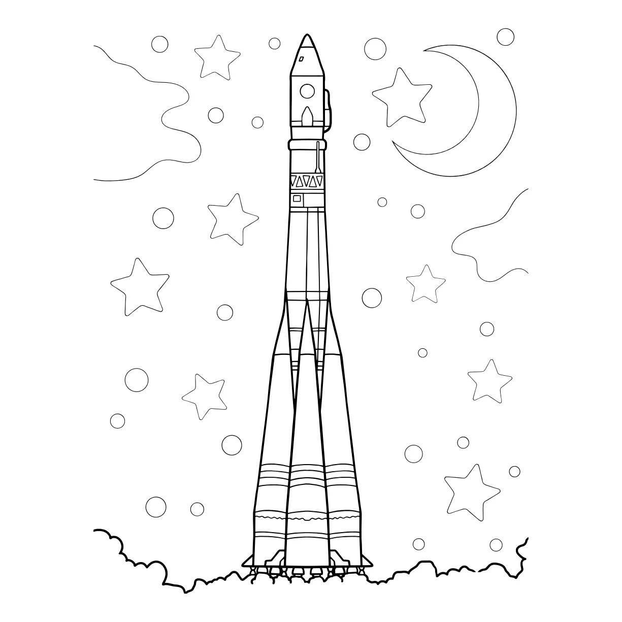 Ракета восток на фоне звездного неба №8819. Популярные раскраски. Космос, галактики, звёзды, планеты.