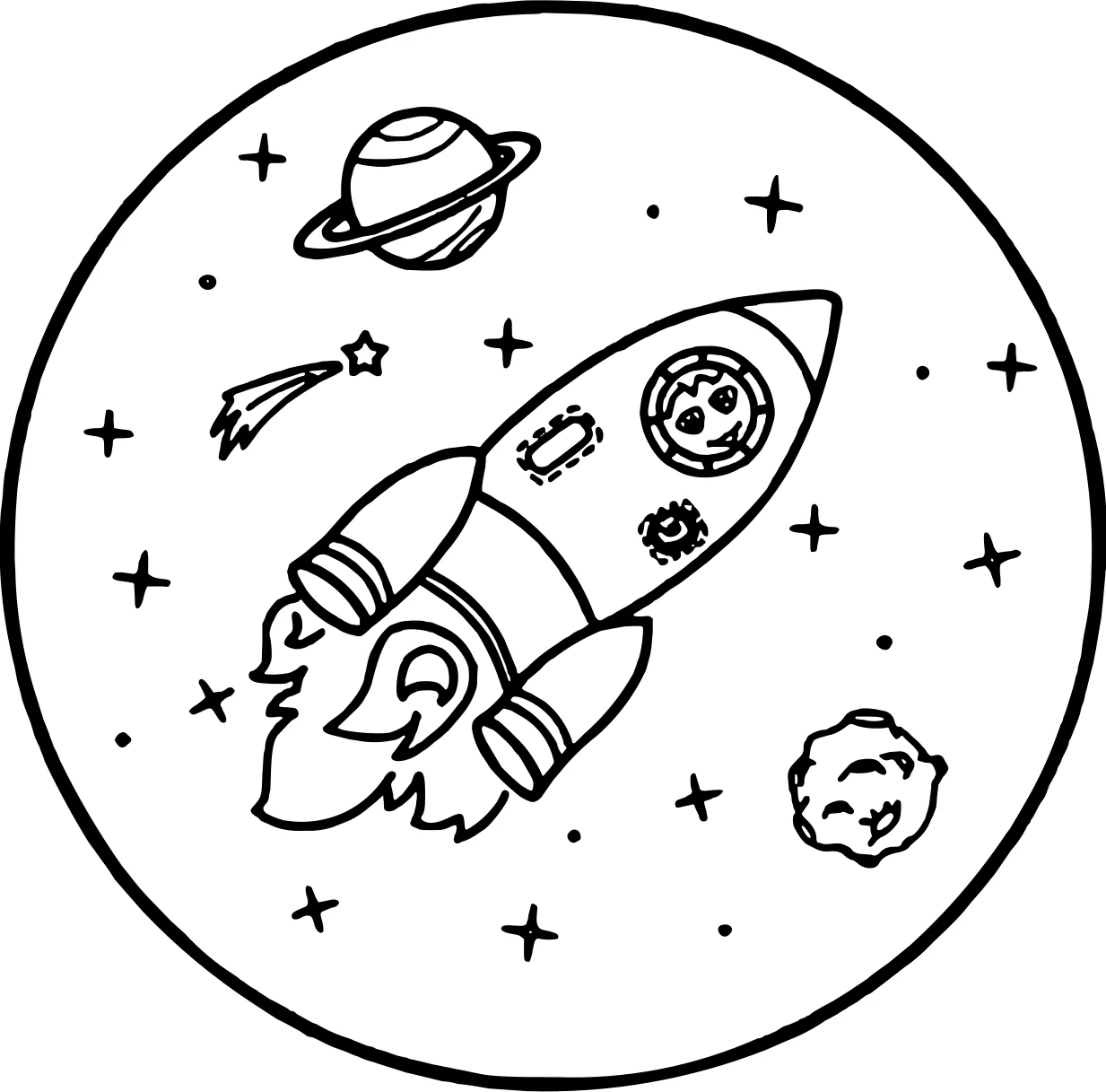 День космонавтики. Раскраска № 5 №8846. Популярные раскраски. Космос, галактики, звёзды, планеты.