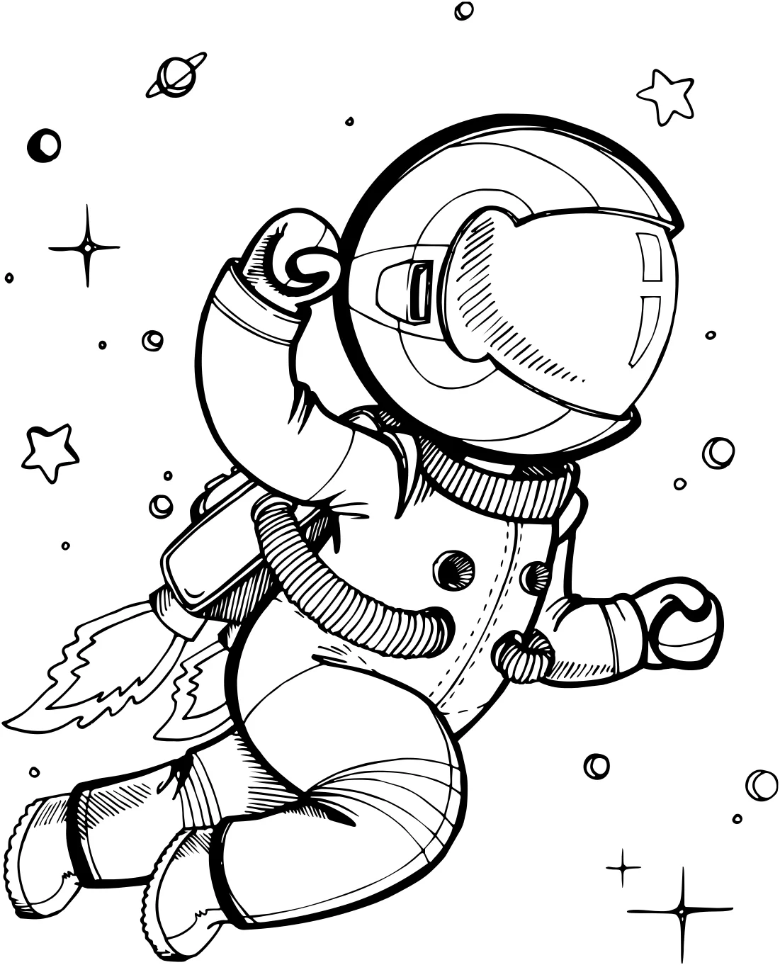 Космонавт, рисунок №8920. Популярные раскраски. Космос, галактики, звёзды, планеты.