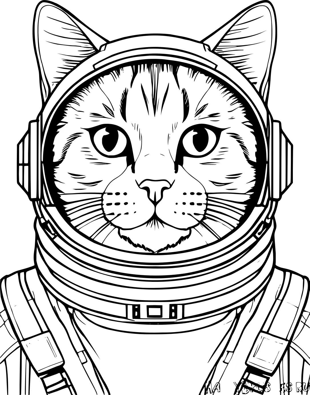 Раскраска "Котик космонавт" 1 №9037. Популярные раскраски. Космос, галактики, звёзды, планеты.