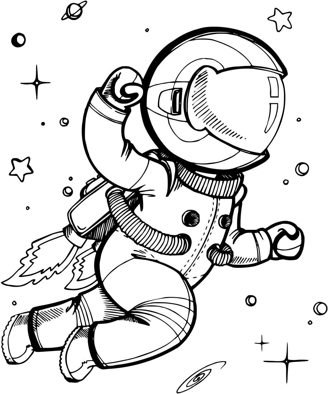 Космонавт, рисунок №9033. Популярные раскраски. Космос, галактики, звёзды, планеты.