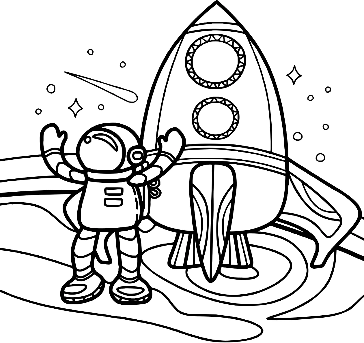 Космонавт-раскраска №9030. Популярные раскраски. Космос, галактики, звёзды, планеты.