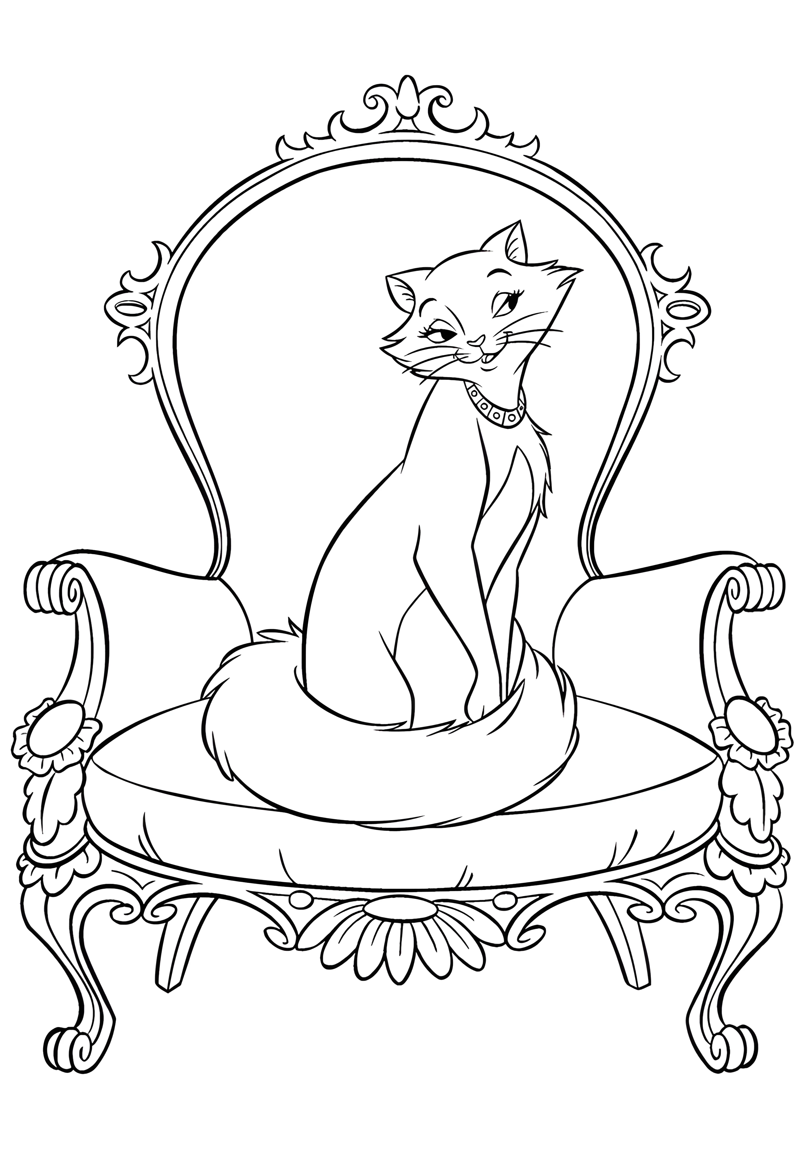 Кошка в кресле №3576. Раскраски для девочек по категориям. Котики.