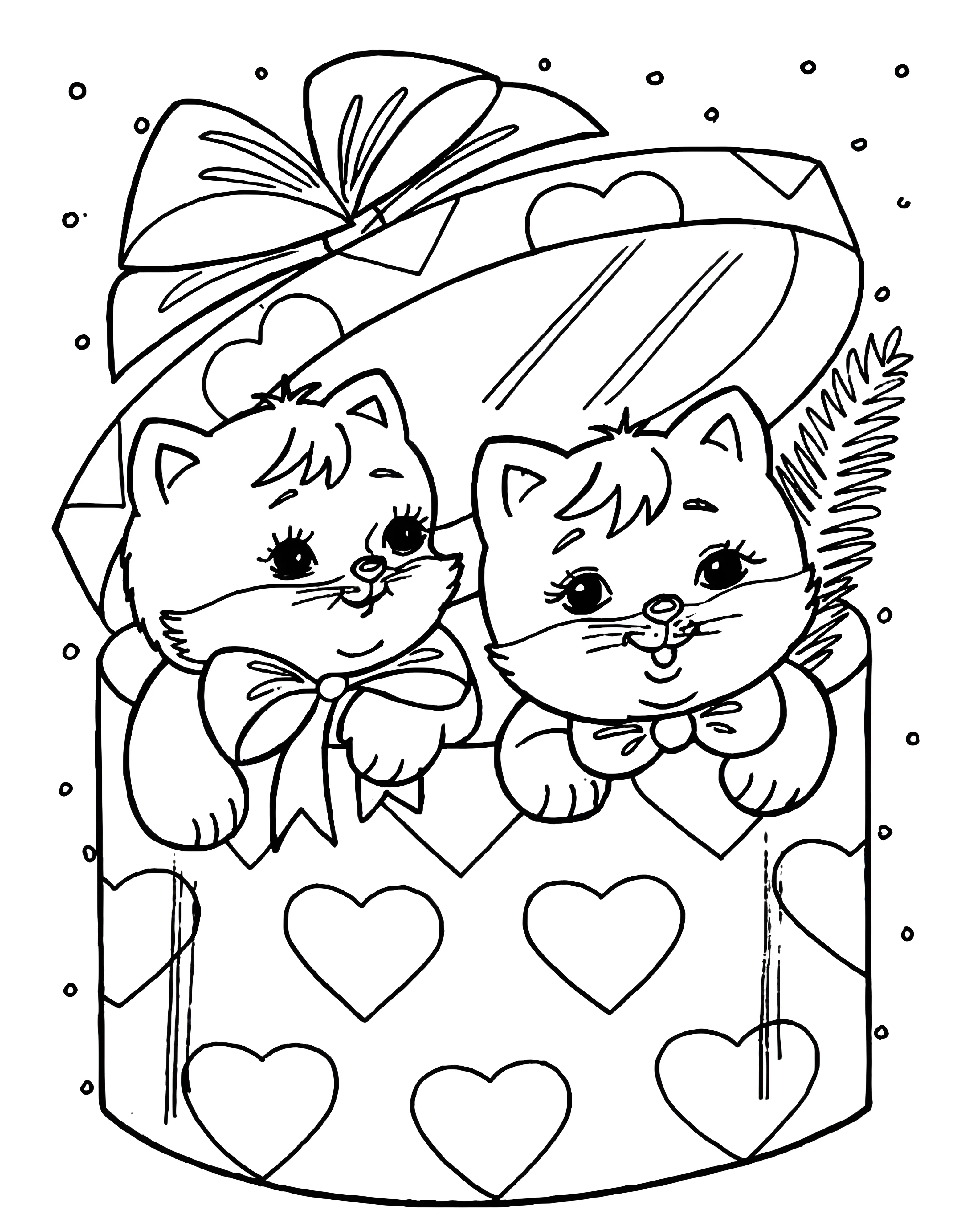 Милые котята в коробке. Малыши. Раскраски для девочек №3664. Раскраски для девочек по категориям. Котики.