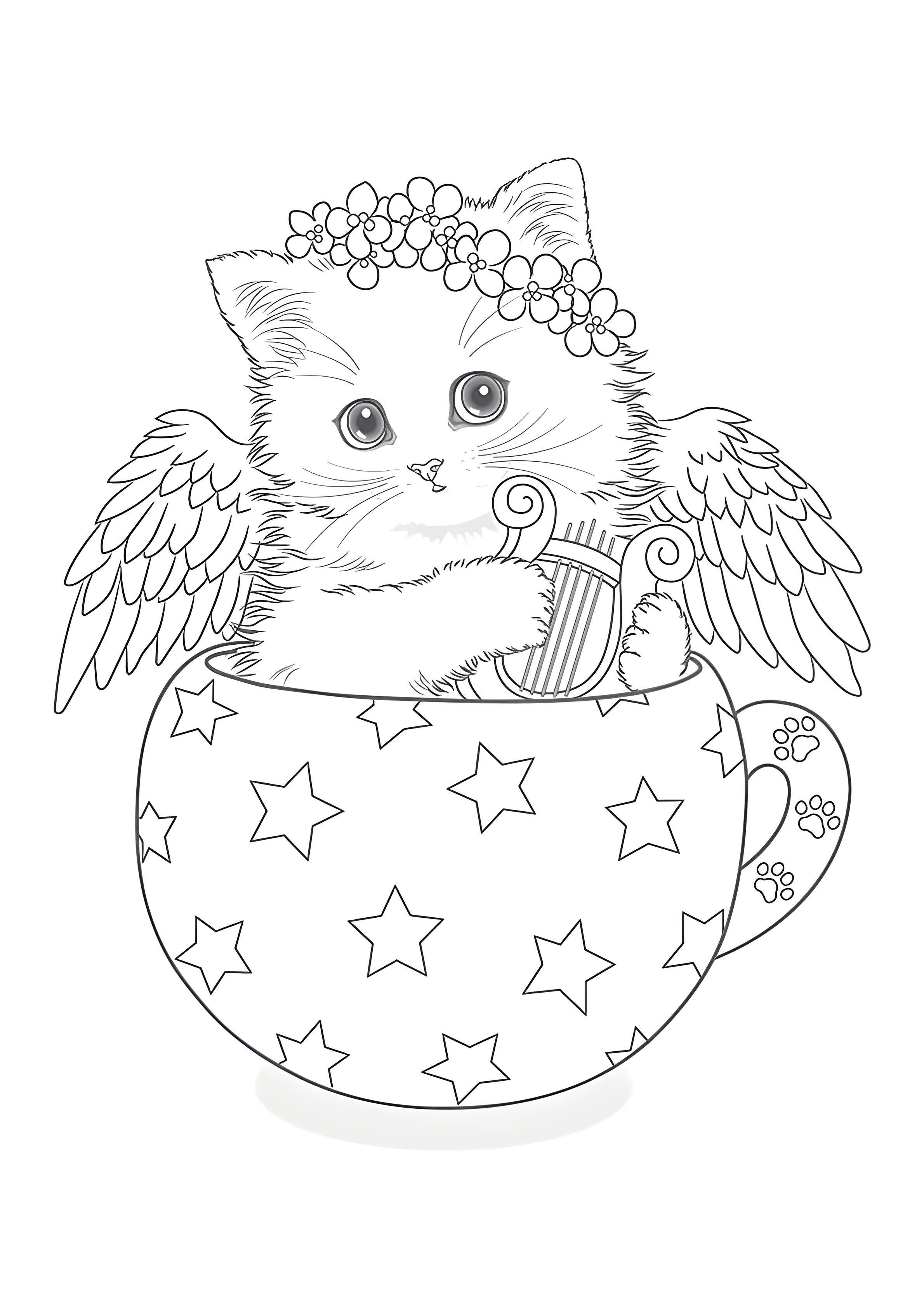 Котенок-ангелочек №3587. Раскраски для девочек по категориям. Котики.