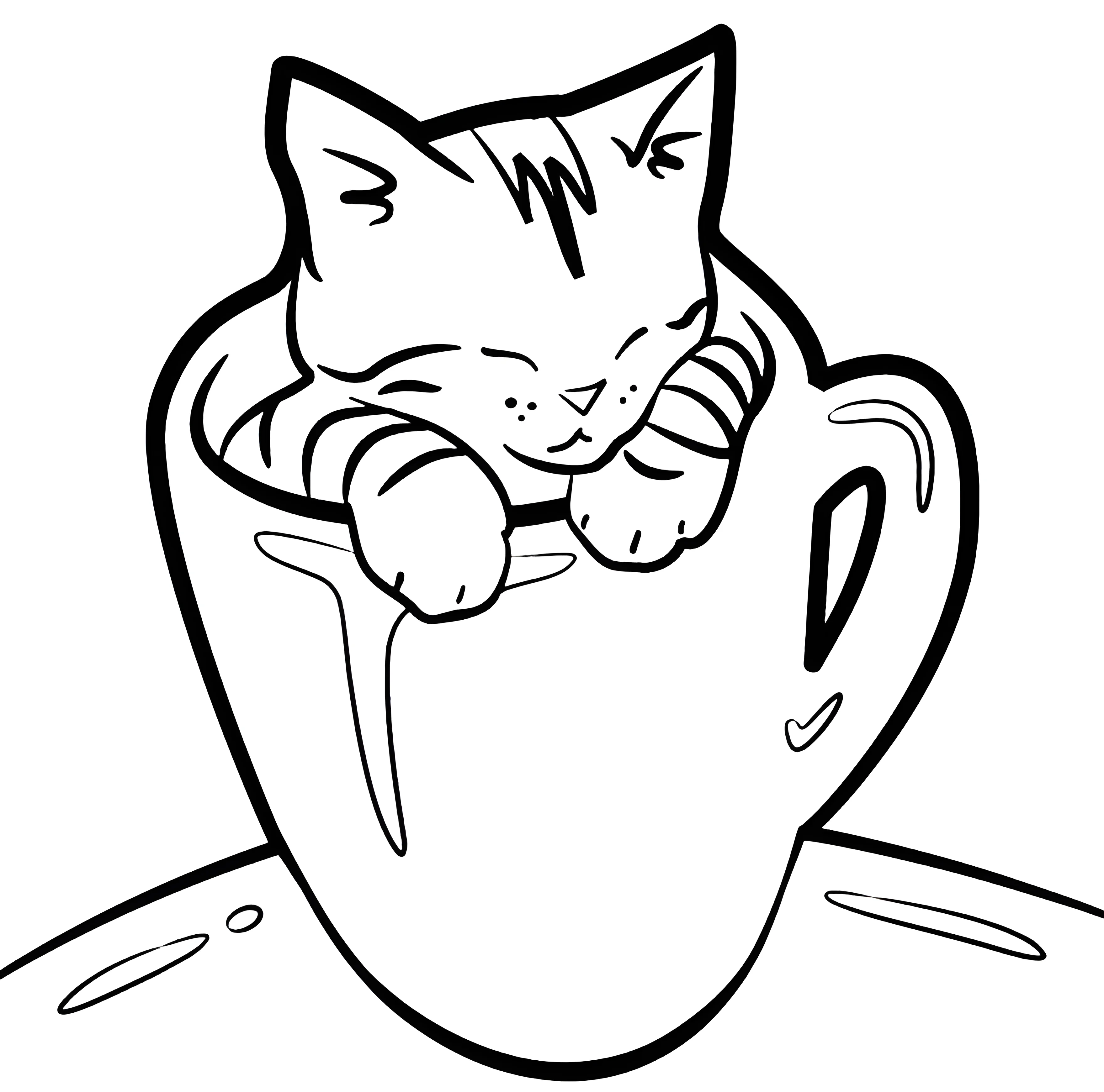 Котенок в чашке. Котик спит №3668. Раскраски для девочек по категориям. Котики.