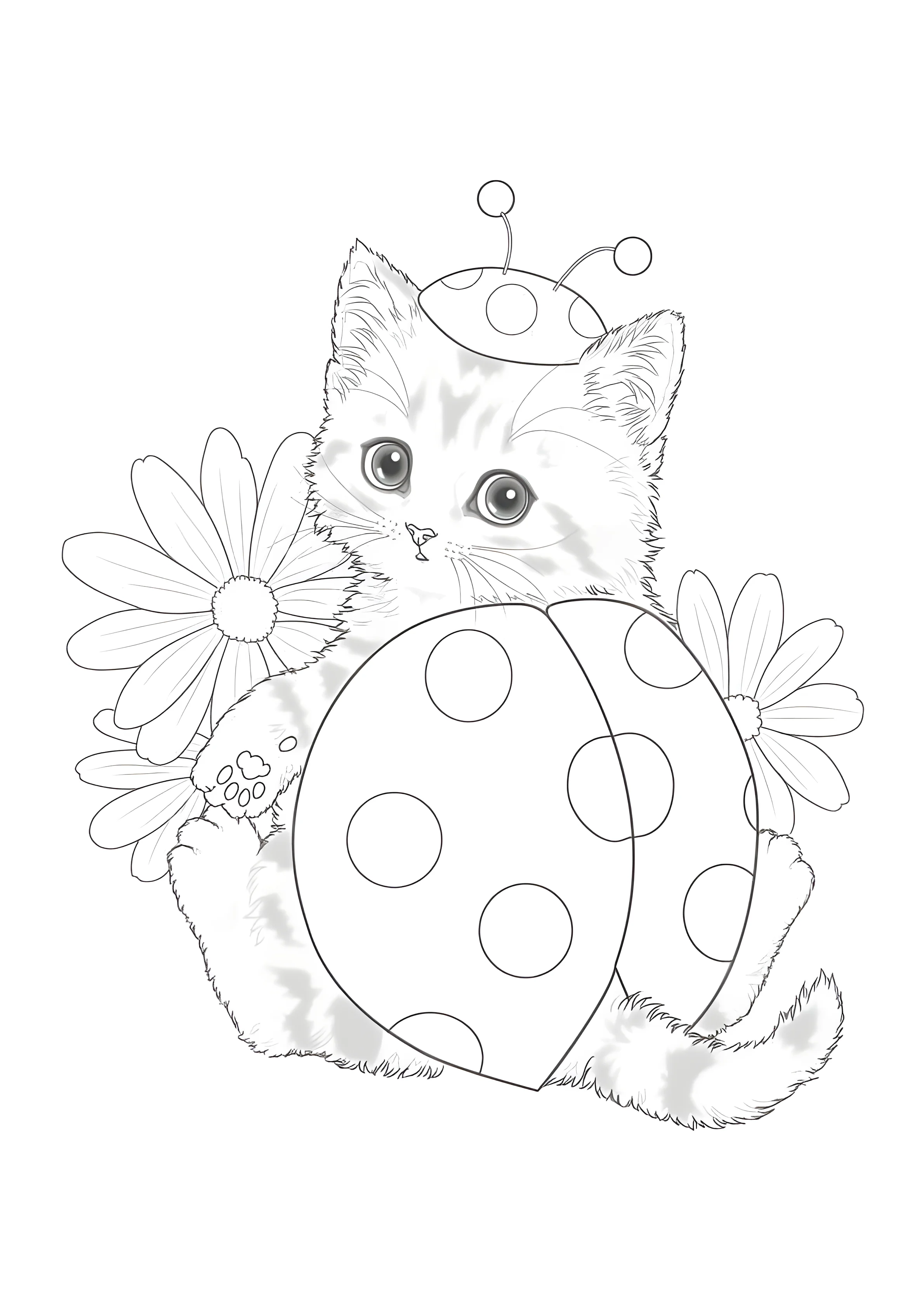 Котенок-божья коровка №3600. Раскраски для девочек по категориям. Котики.