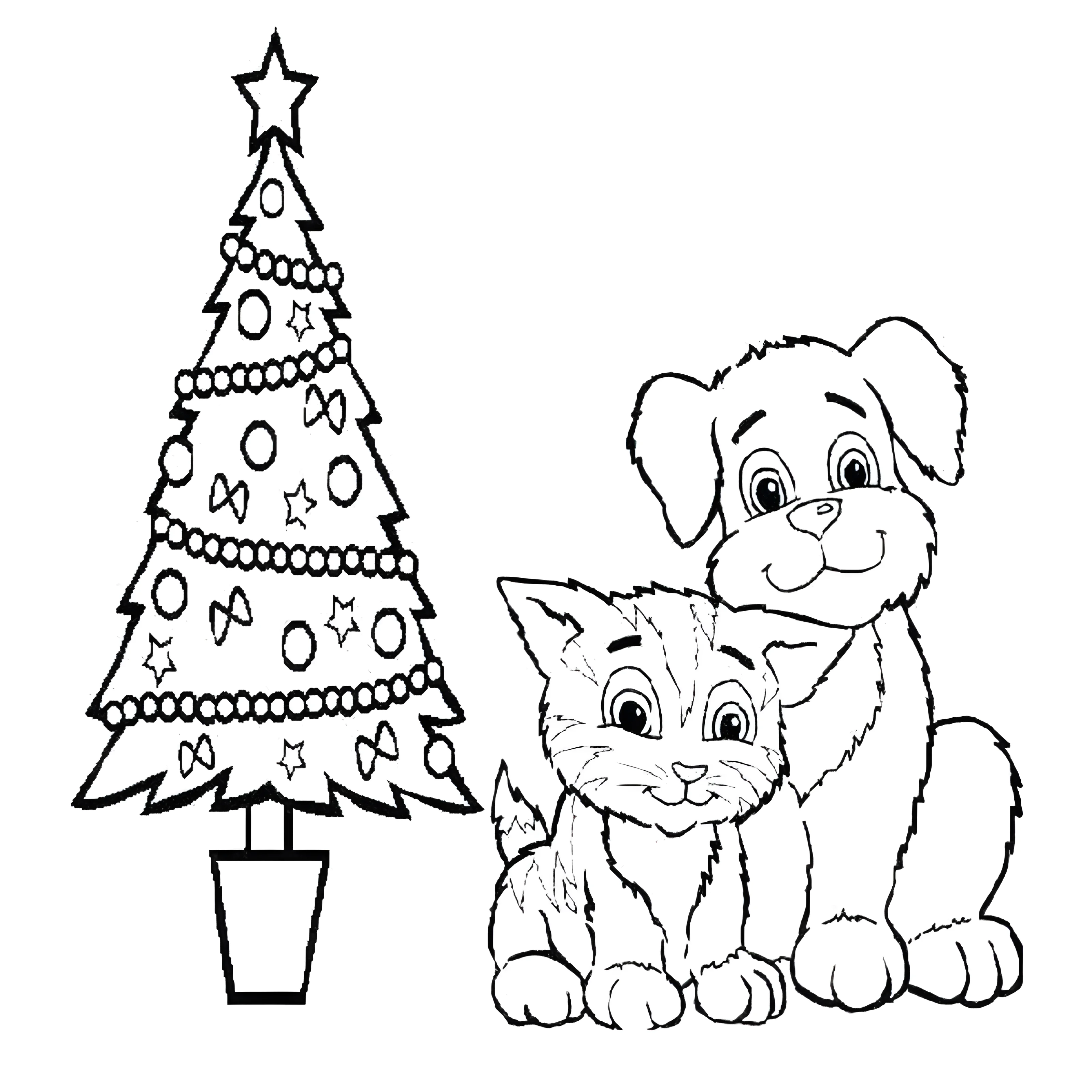 Кошка с собакой новогодние №3690. Раскраски для девочек по категориям. Котики.