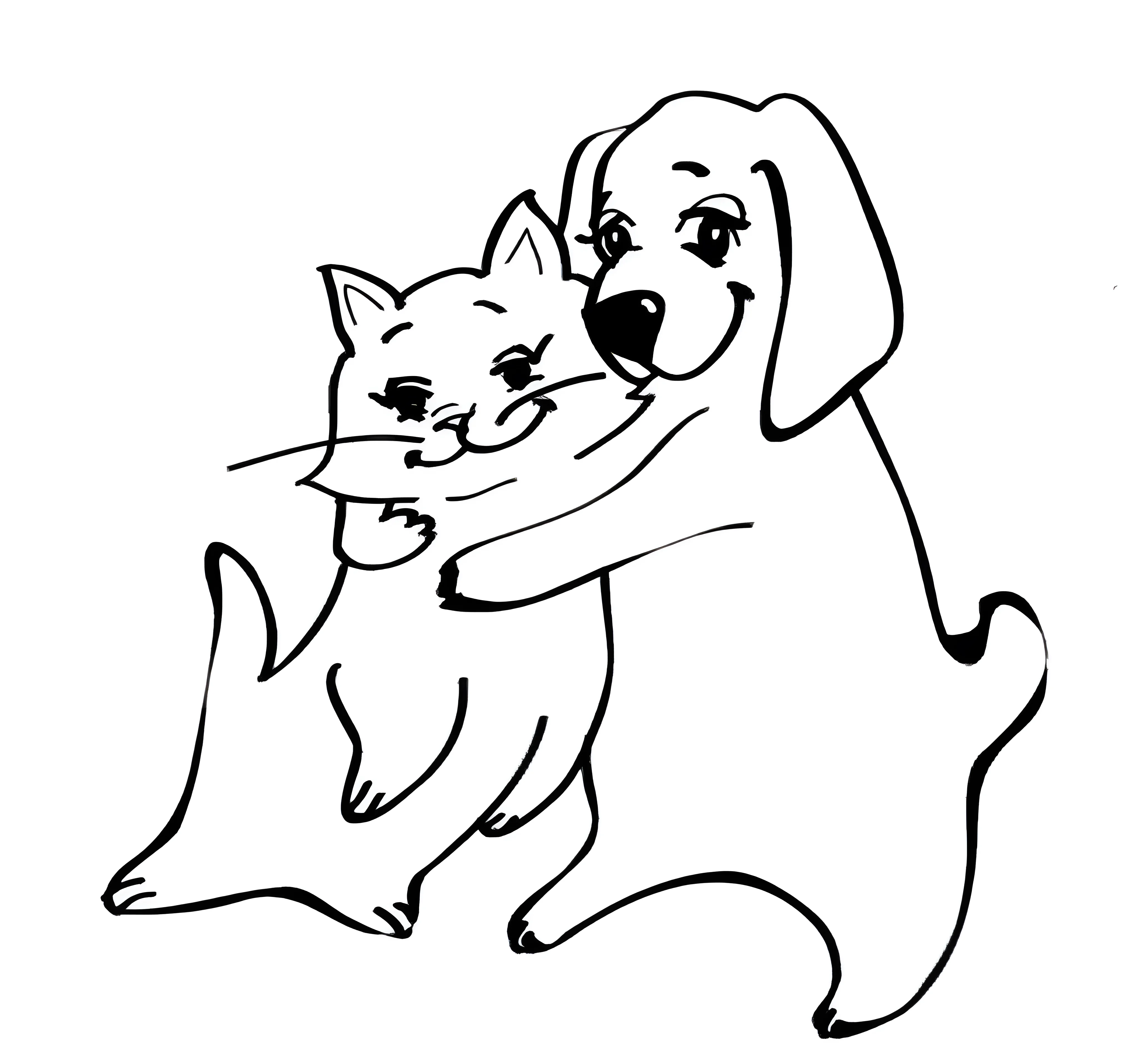 Кошка с собакой друзья №3691. Раскраски для девочек по категориям. Котики.