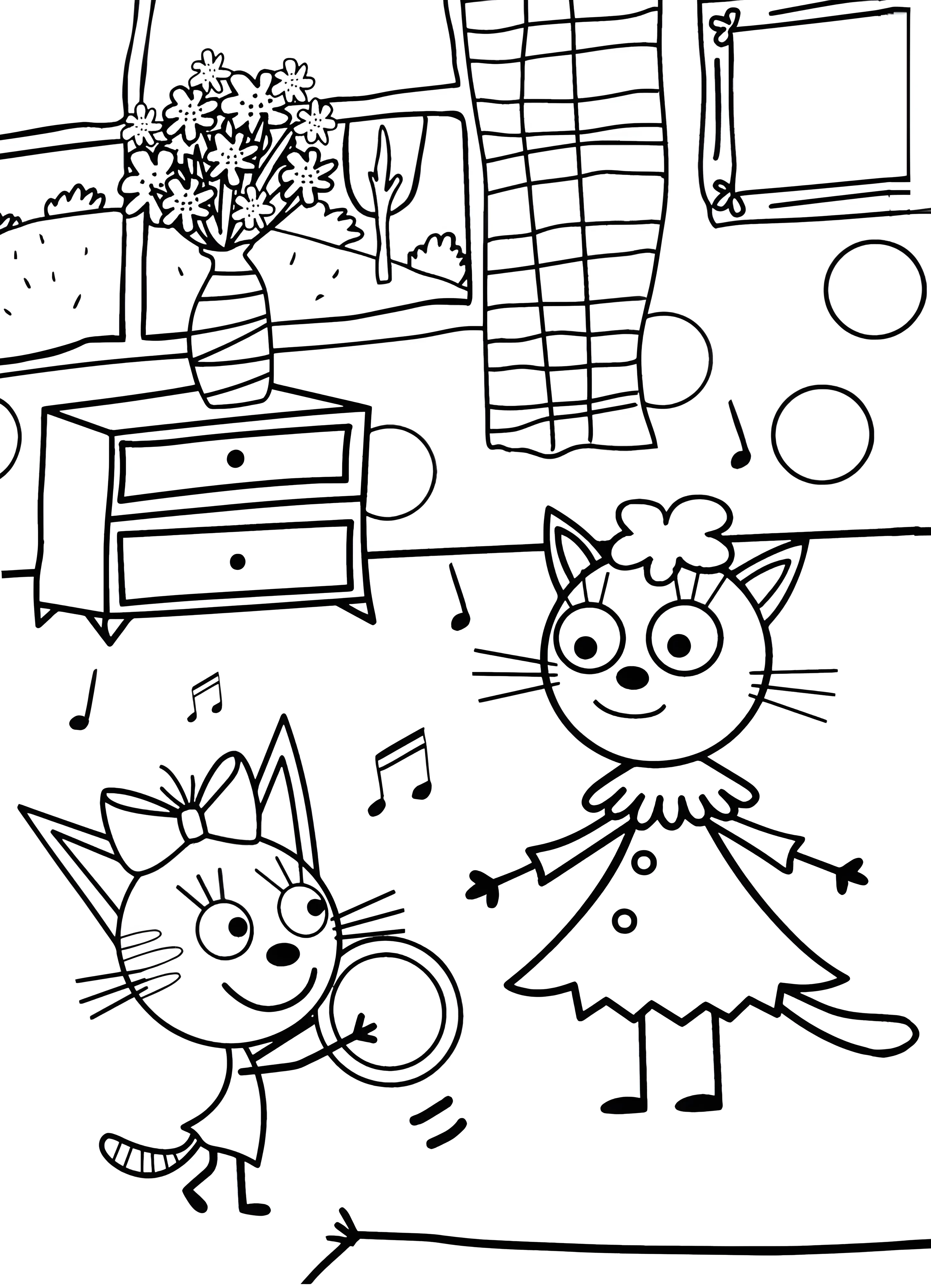Кошечки играют №3695. Раскраски для девочек по категориям. Котики.