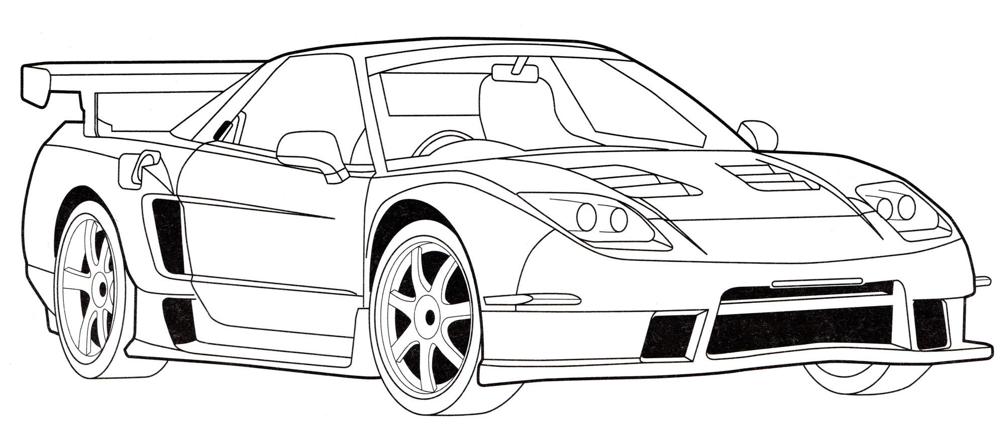 Honda NSX. Раскраска крутые машины. Раскраска для мальчиков №1871. Раскраски для мальчиков по категориям. Машины.