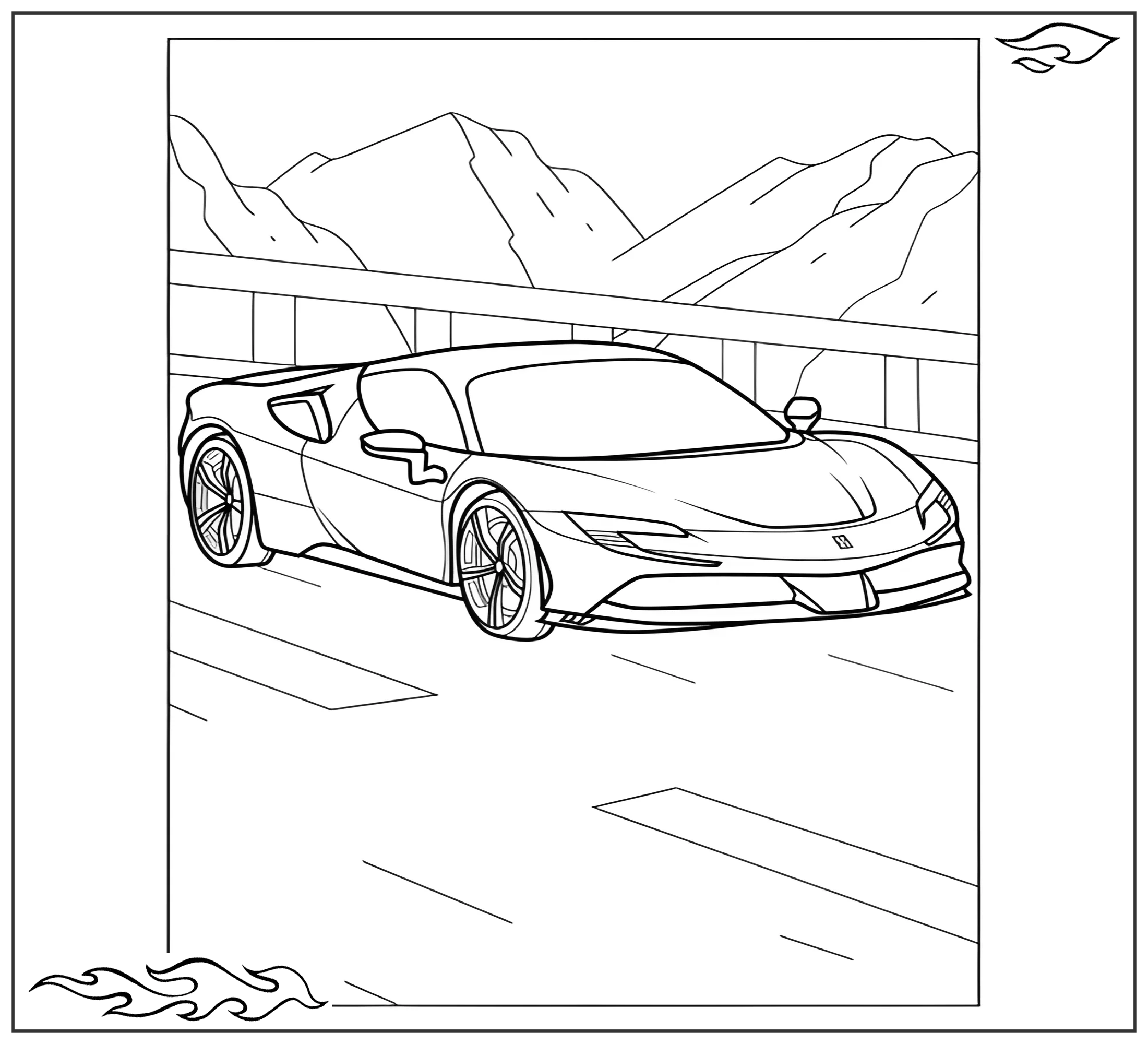Раскраска «Ферари 296 GTB №2540. Раскраски для мальчиков по категориям. Машины.