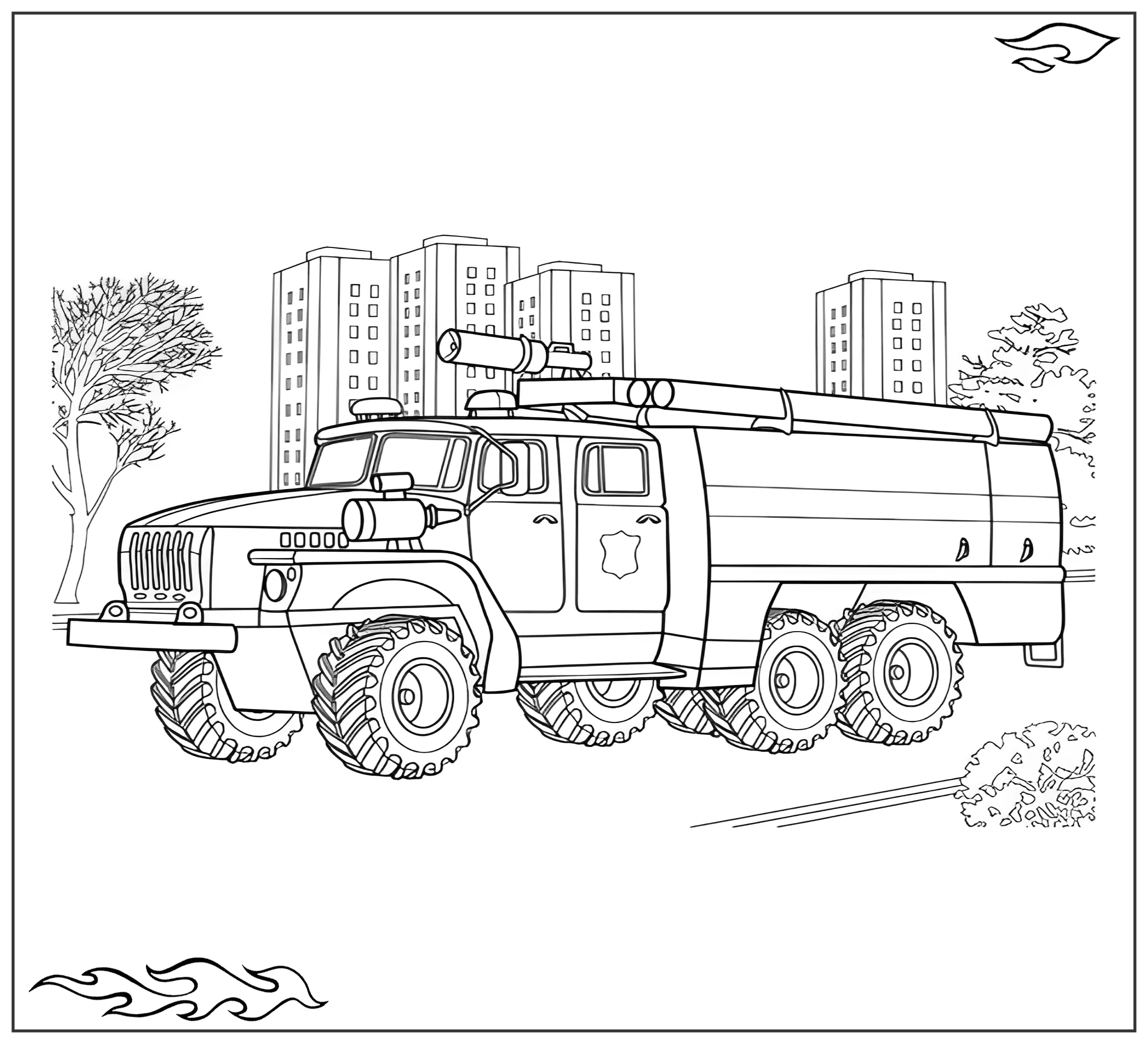 Раскраска «Пожарная автоцистерна Урал №2281. Раскраски для мальчиков по категориям. Машины.