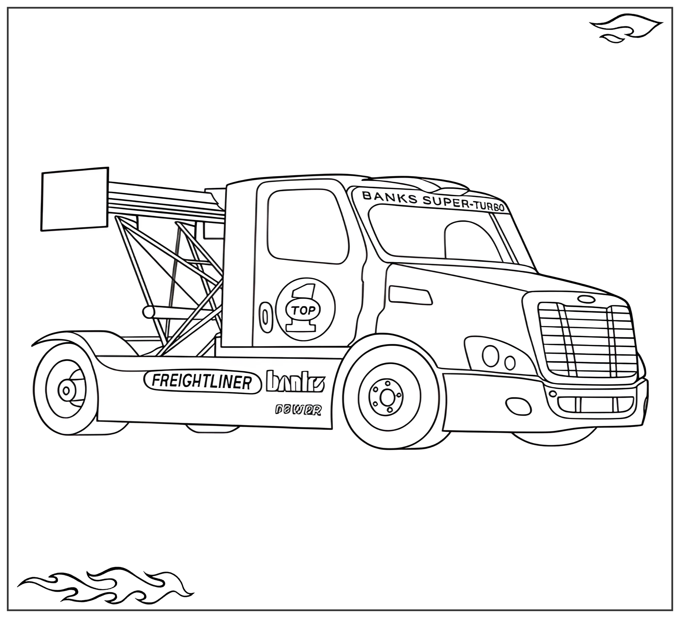 Раскраска «Пятитонный тягач Freightliner Cascadia» Машина. Раскраска. Для мальчиков №2566. Раскраски для мальчиков по категориям. Машины.