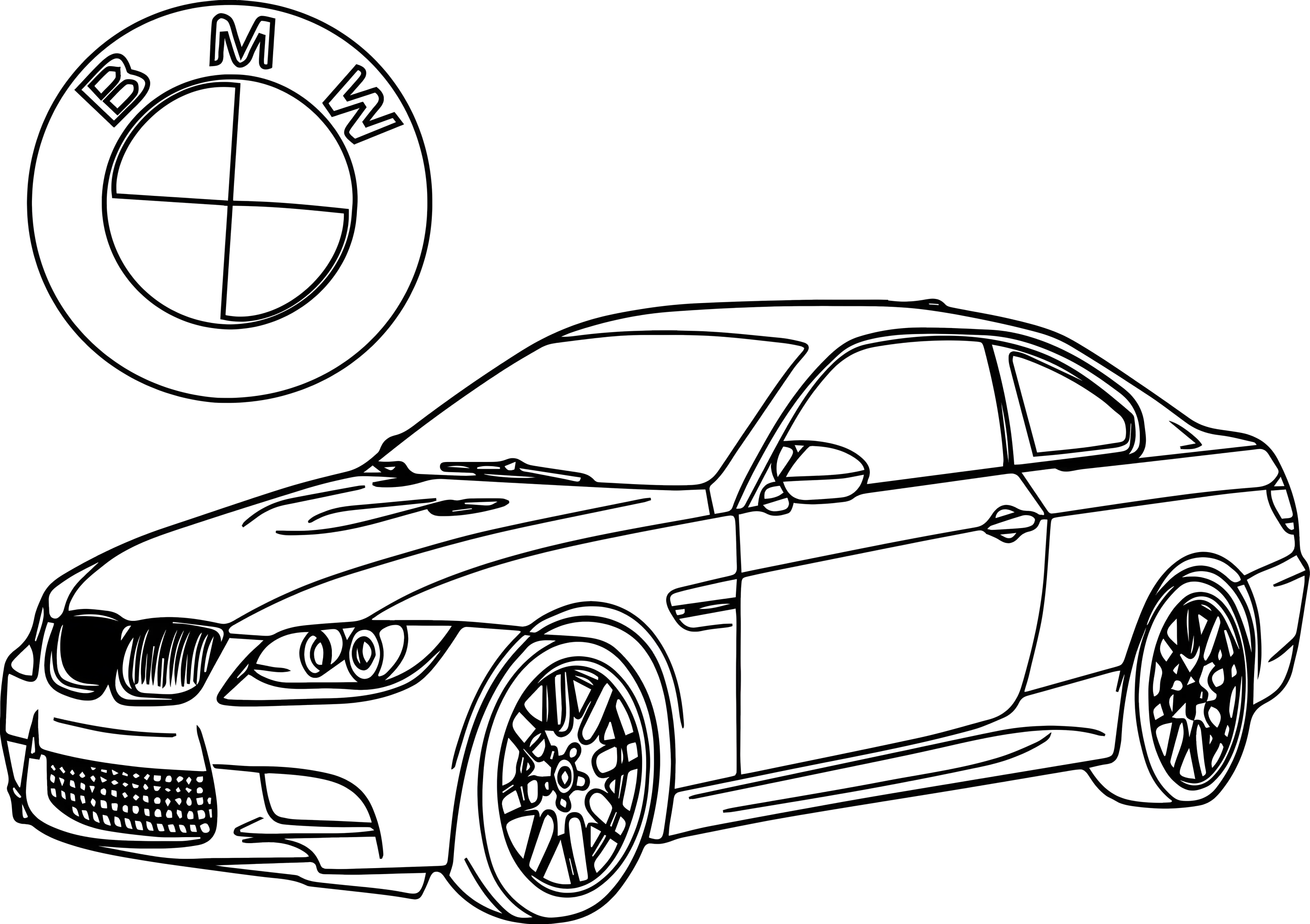 Машина со значком №3333. Раскраски машины по маркам. БМВ BMW.