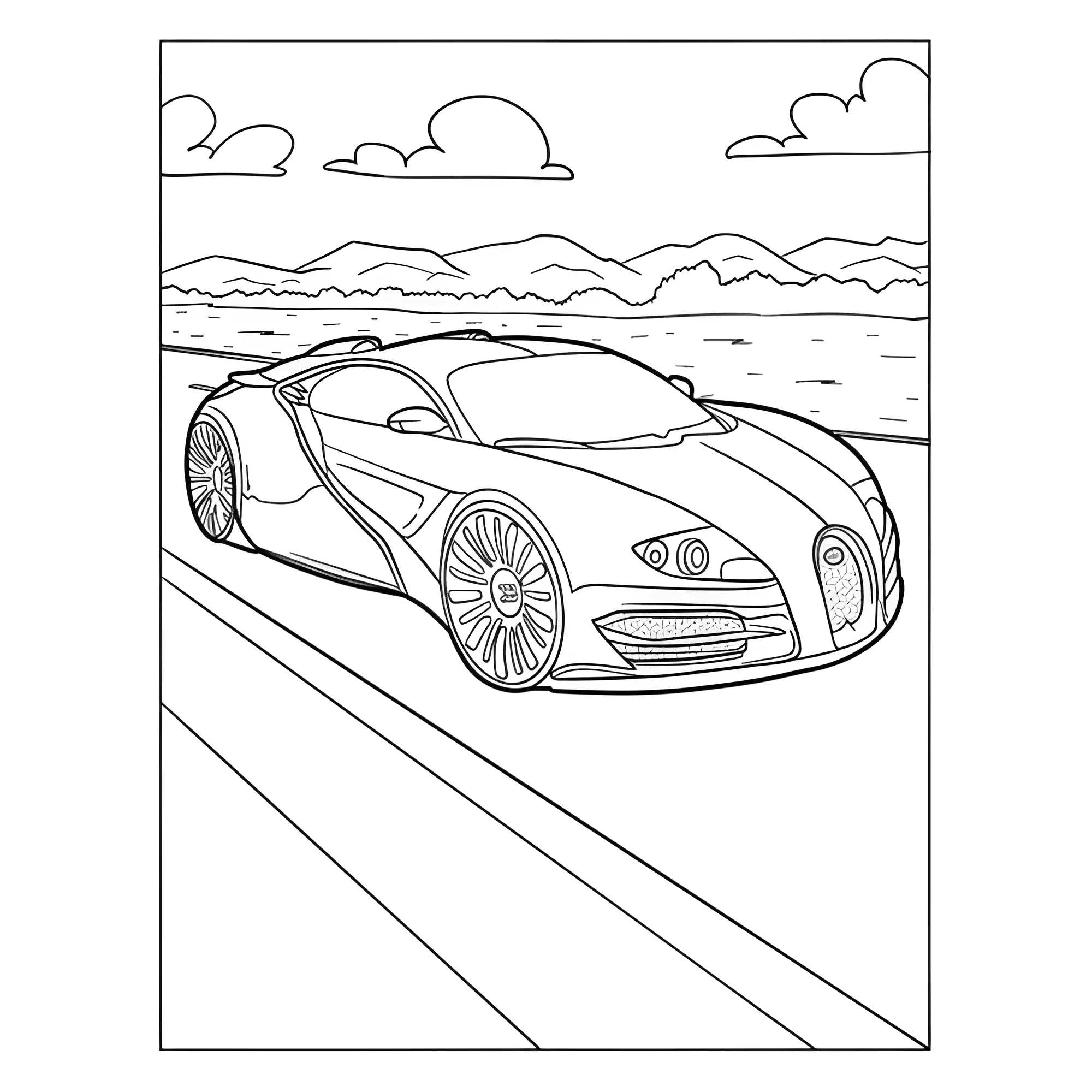 Бугатти EB Concept Рисунок-раскраска №3904. Раскраски машины по маркам. Бугатти Bugatti.