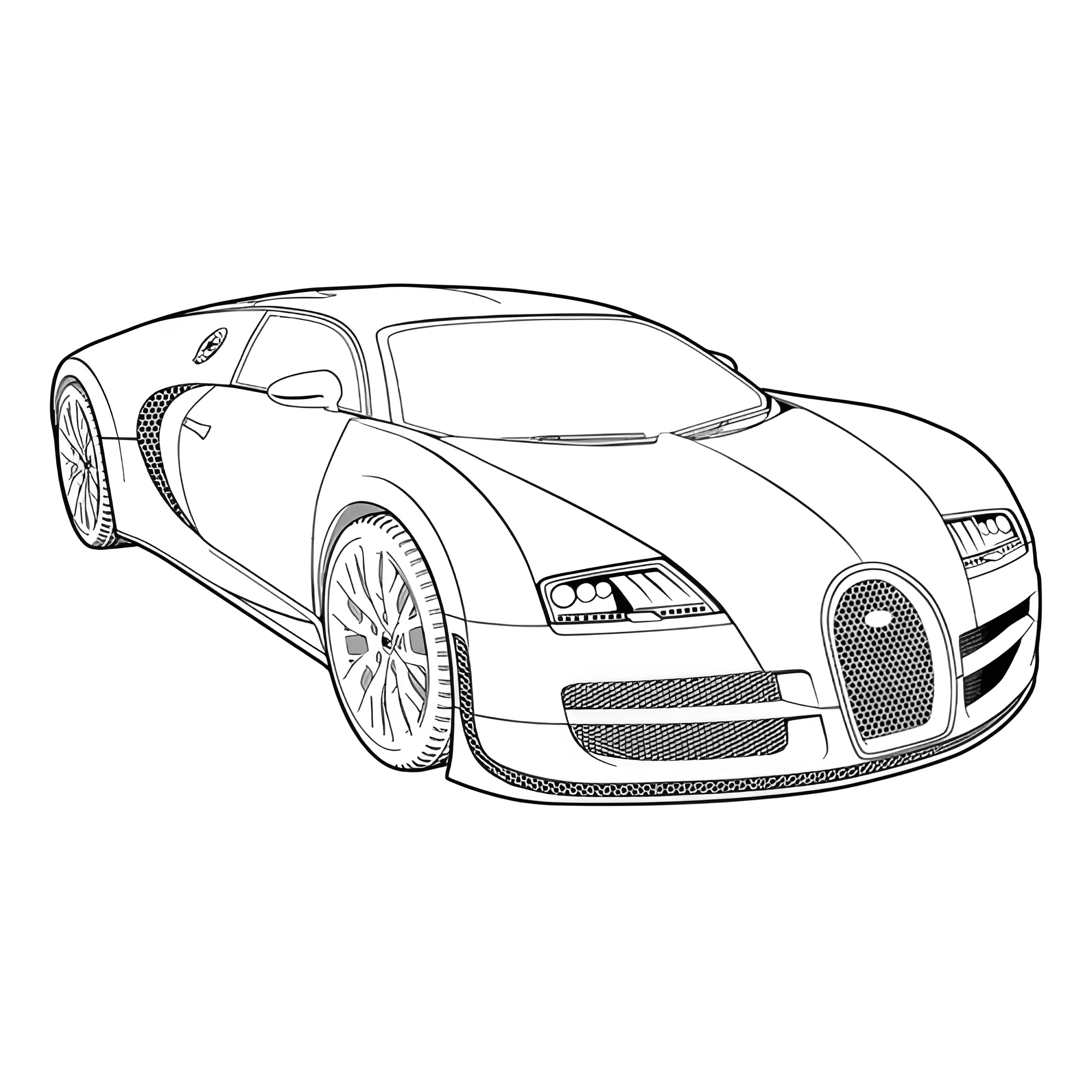 Бугатти Veyron Рисунок-раскраска №3891. Раскраски машины по маркам. Бугатти Bugatti.