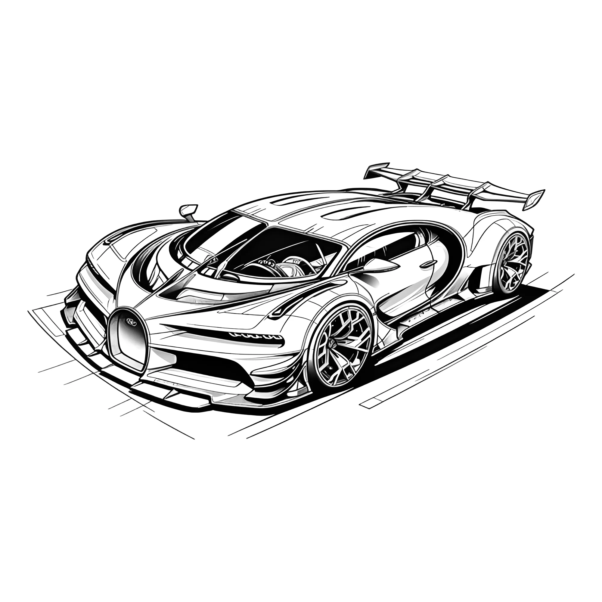 Спортивная машина Бугатти Vision Gran Turismo Рисунок-раскраска №3884. Раскраски машины по маркам. Бугатти Bugatti.