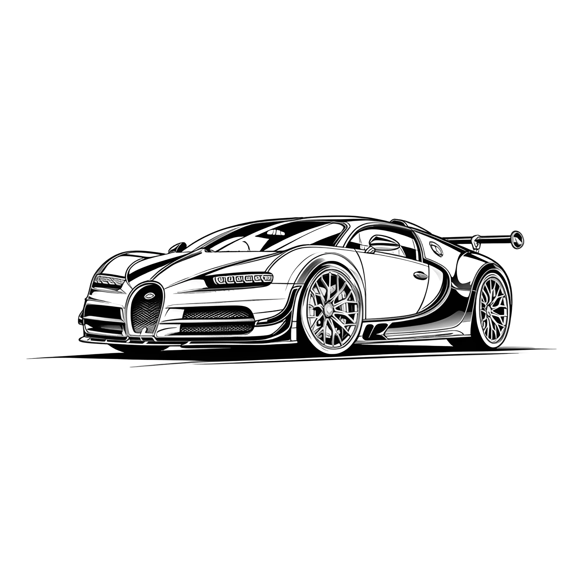 Суперкар Бугатти Veyron Рисунок-раскраска №3890. Раскраски машины по маркам. Бугатти Bugatti.