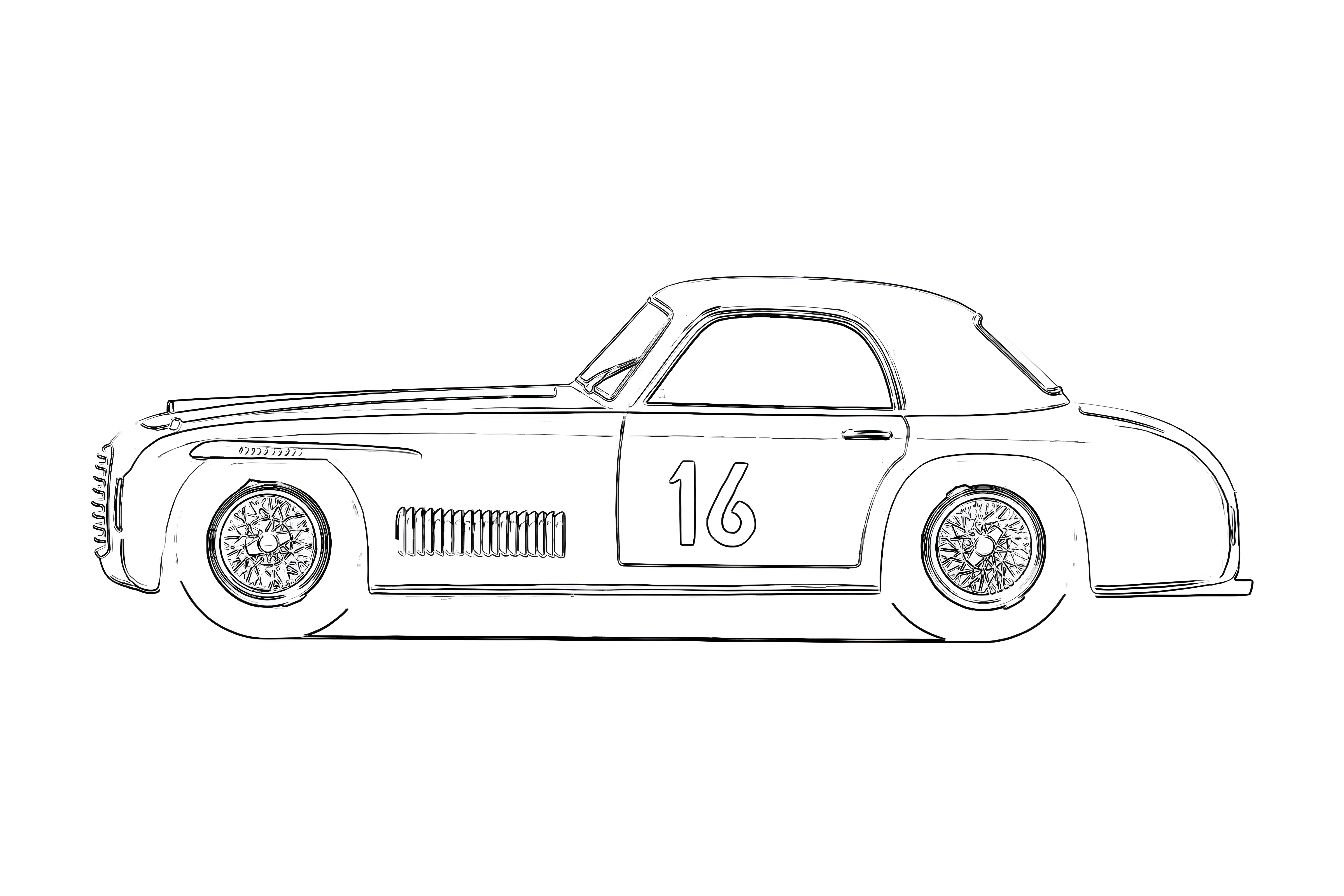 Ferrari 166 S 1948 Рисунок-раскраска №3837. Раскраски машины по маркам. Феррари Ferrari.