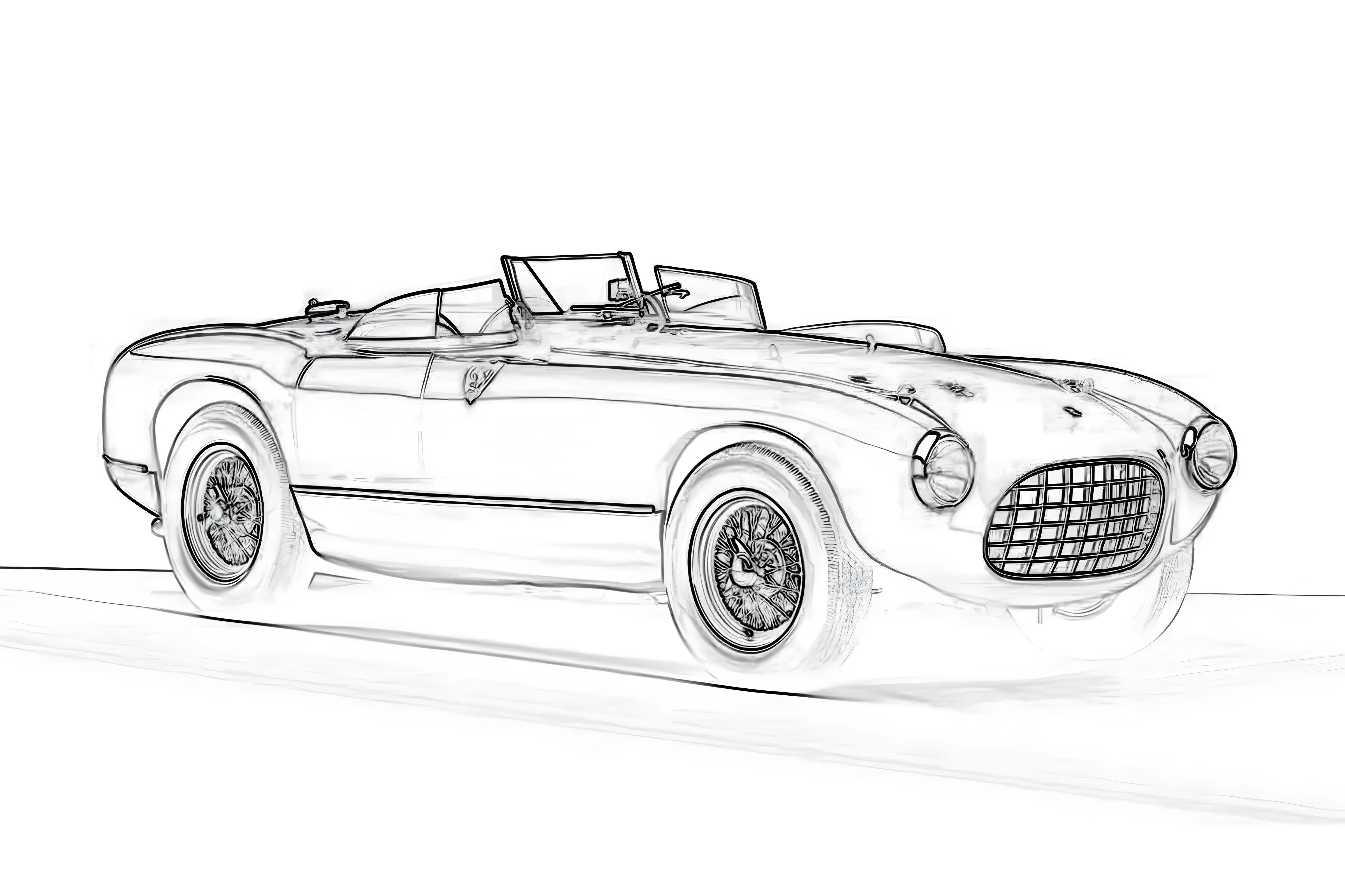 Ferrari 340 MM 1953 Рисунок-раскраска №3840. Раскраски машины по маркам. Феррари Ferrari.