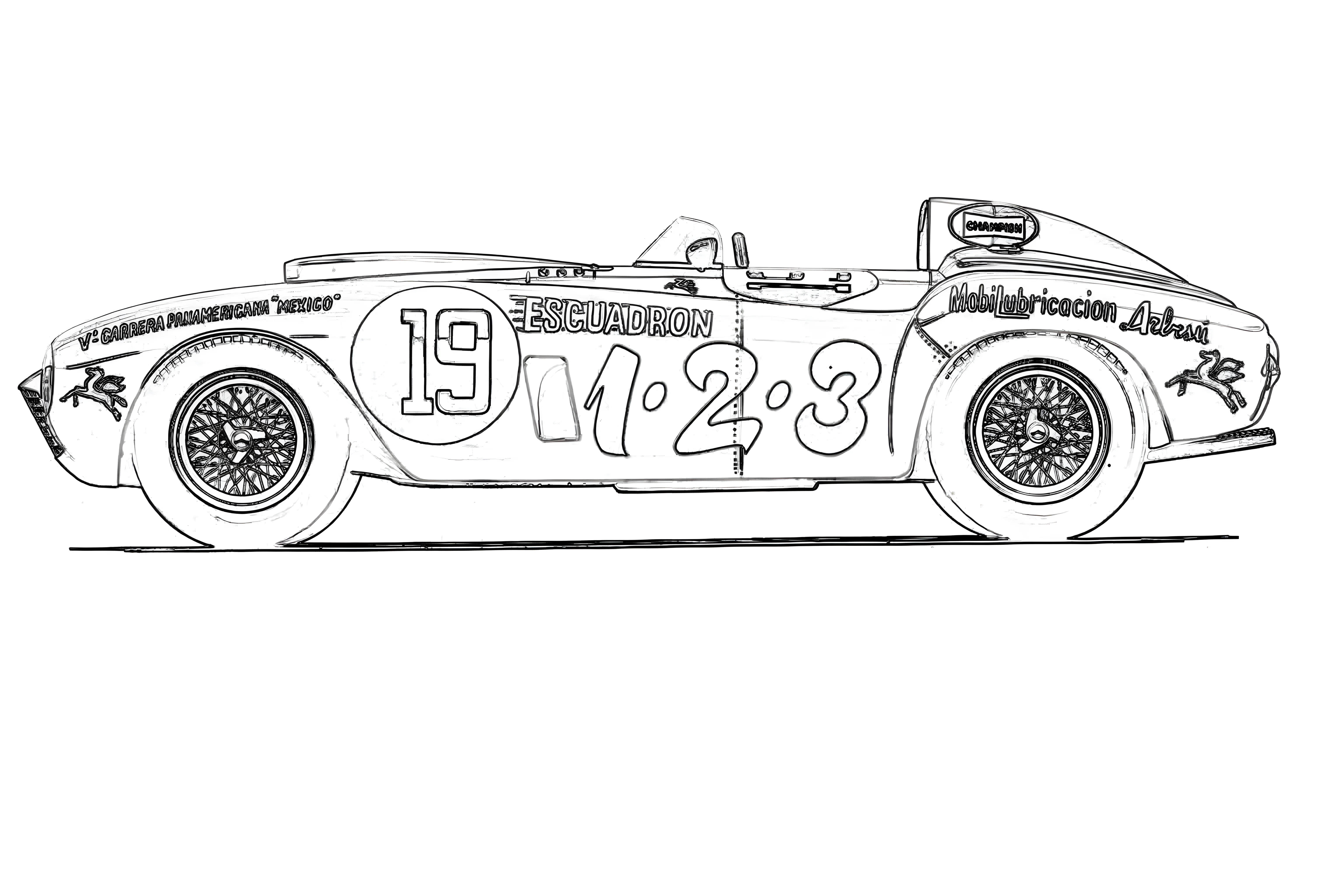 Ferrari 375 Plus 1954 Рисунок-раскраска №3841. Раскраски машины по маркам. Феррари Ferrari.
