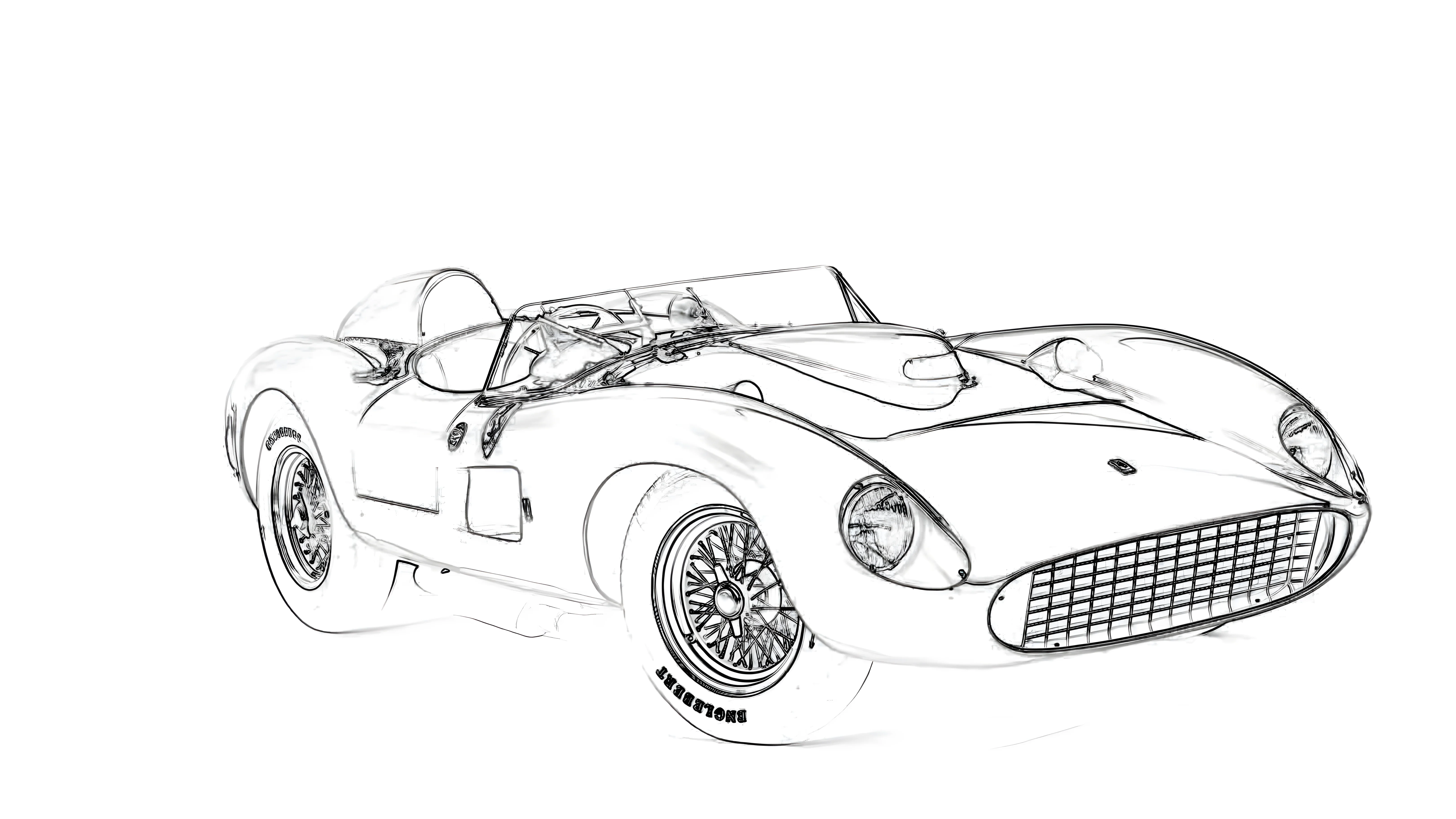 Ferrari 335 S 1957 Рисунок-раскраска №3842. Раскраски машины по маркам. Феррари Ferrari.