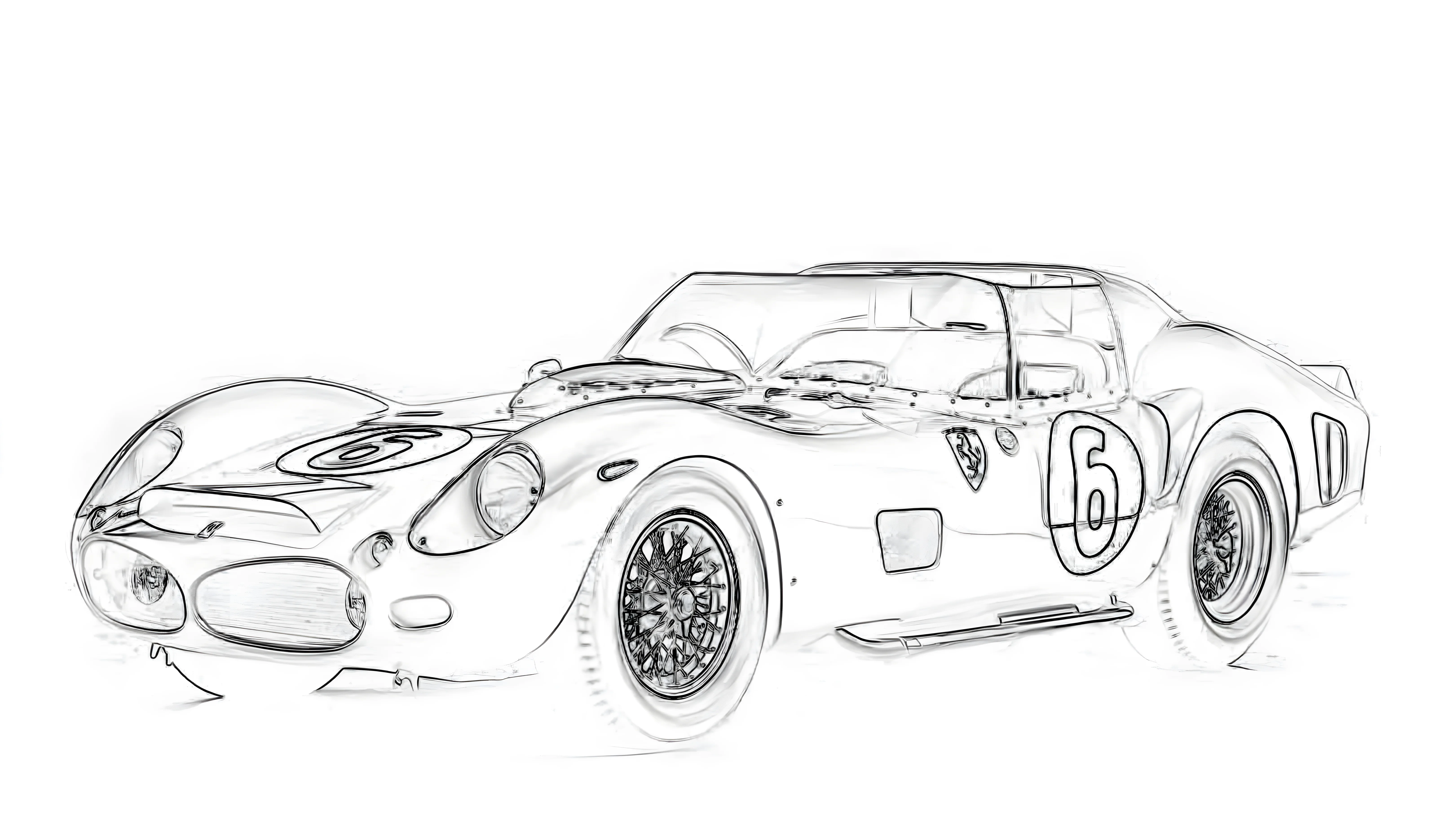 Ferrari 330 TR 1962 Рисунок-раскраска №3845. Раскраски машины по маркам. Феррари Ferrari.
