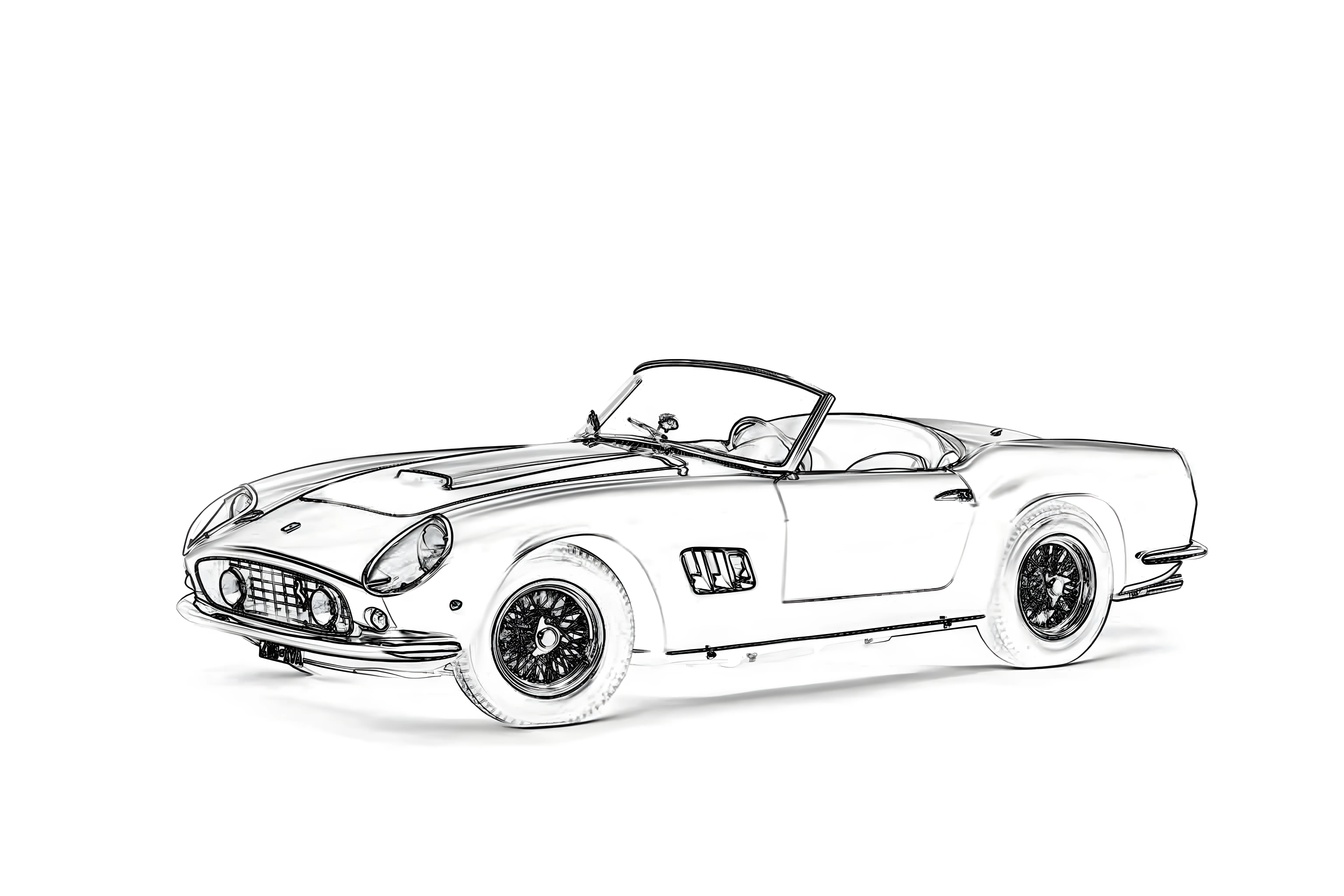 Ferrari 250 GT California Spyder 1957 Рисунок-раскраска №3843. Раскраски машины по маркам. Феррари Ferrari.
