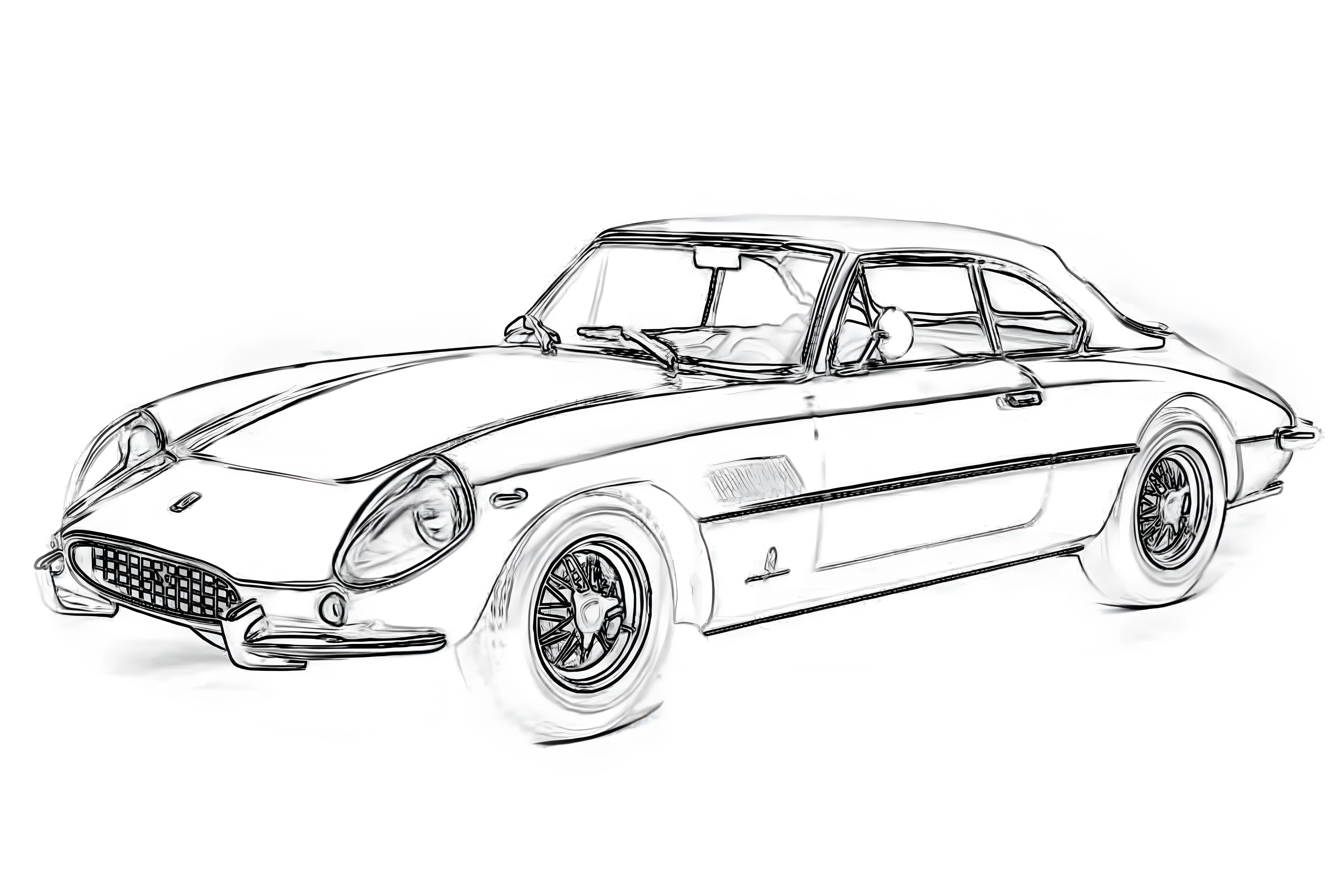 Ferrari 400 Superamerica 1960 Рисунок-раскраска №3844. Раскраски машины по маркам. Феррари Ferrari.
