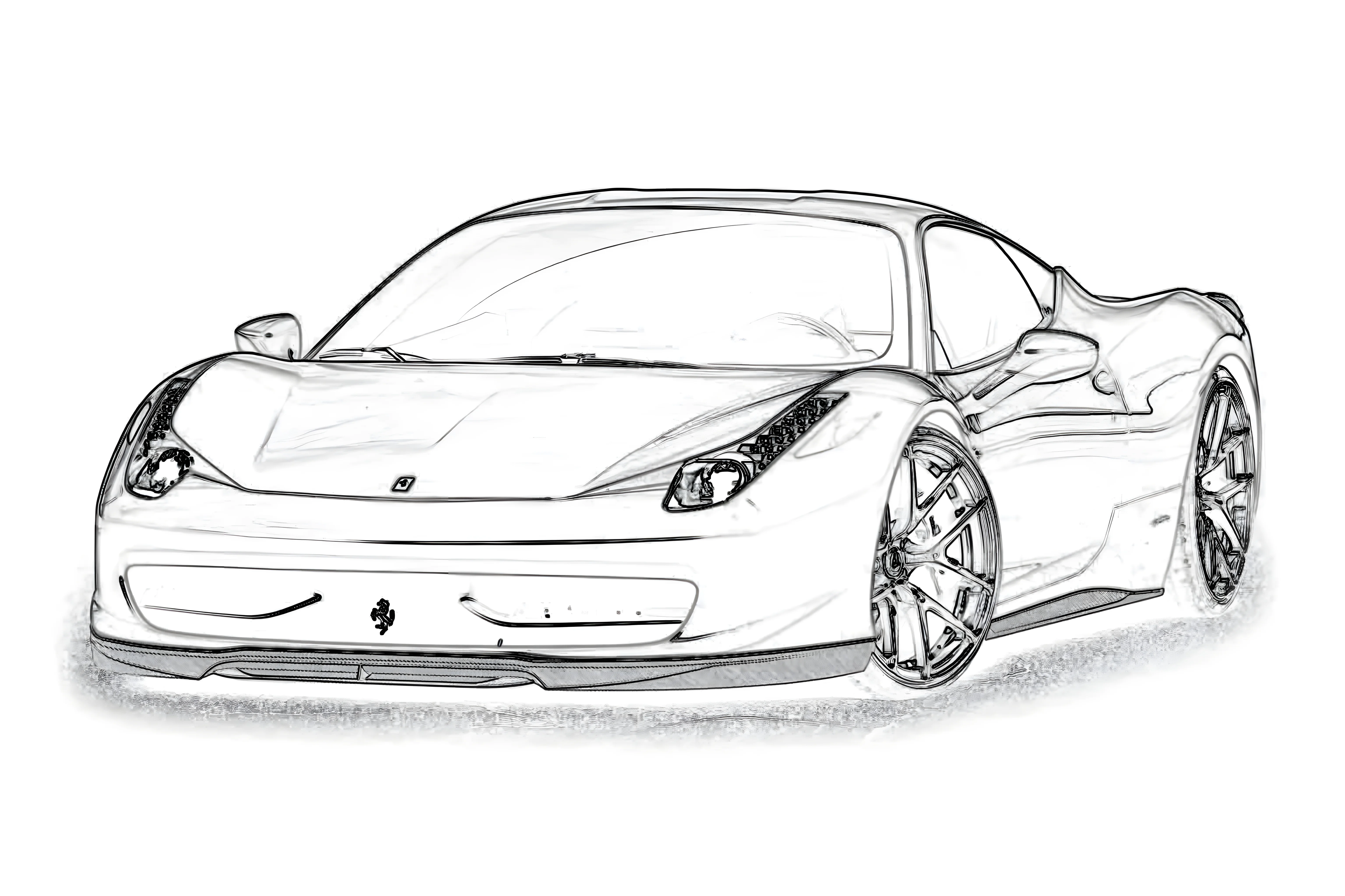 Ferrari 458 Italia 2009 Рисунок-раскраска №3870. Раскраски машины по маркам. Феррари Ferrari.