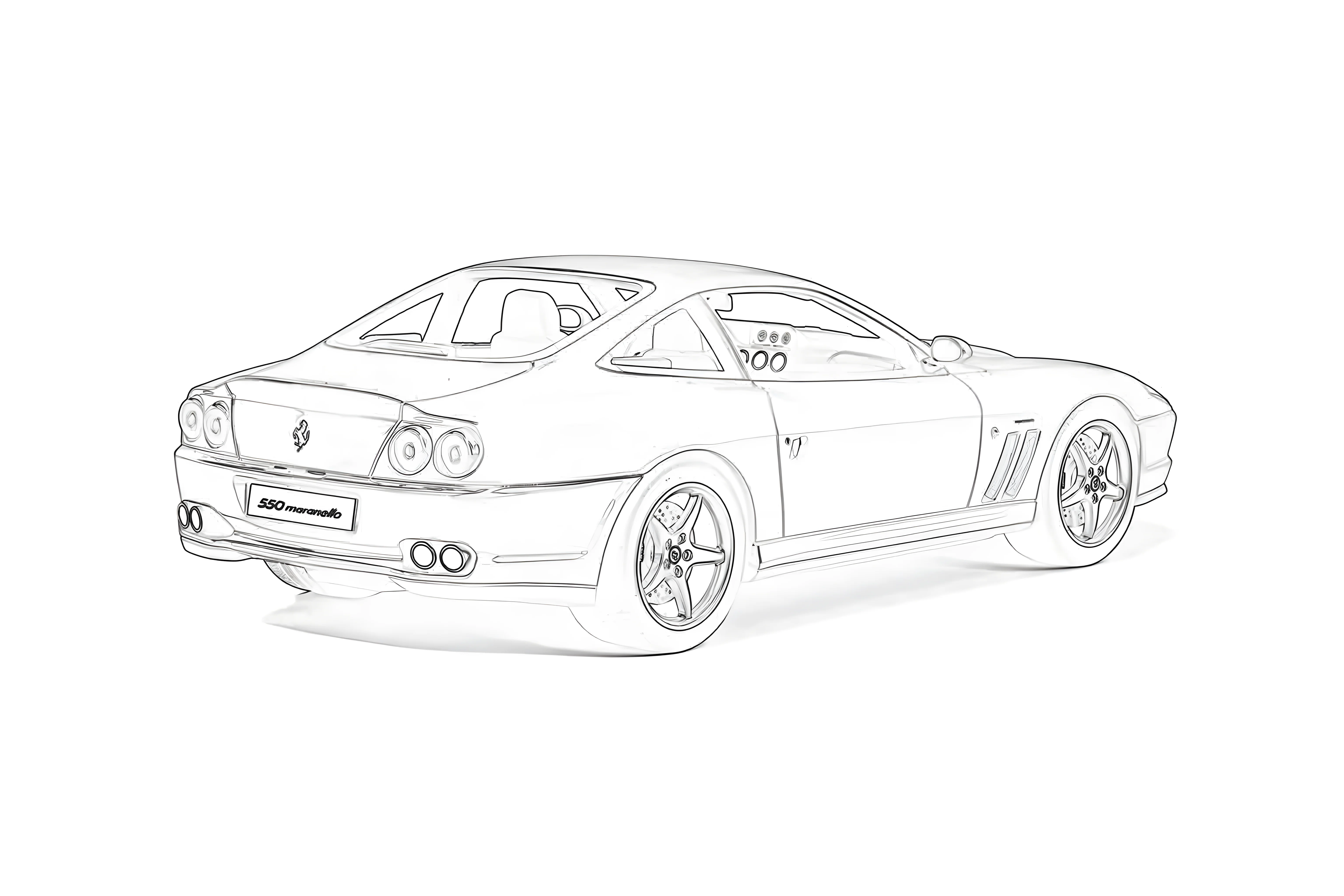 Ferrari 550 Maranello 1996 Рисунок-раскраска №3859. Раскраски машины по маркам. Феррари Ferrari.